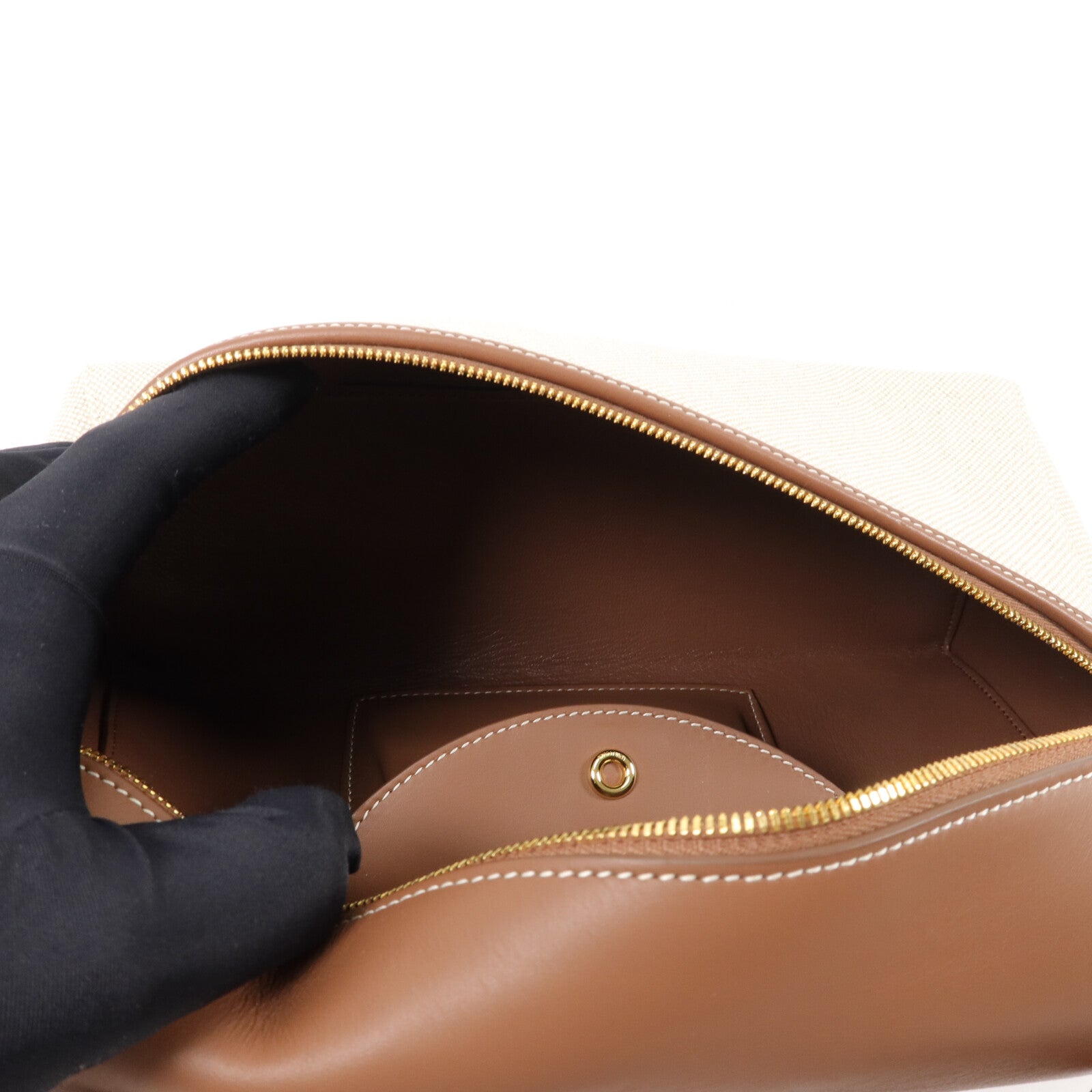 Loro Piana 帆布/牛皮皮革Extra Pocket L27手挽肩背兩用袋