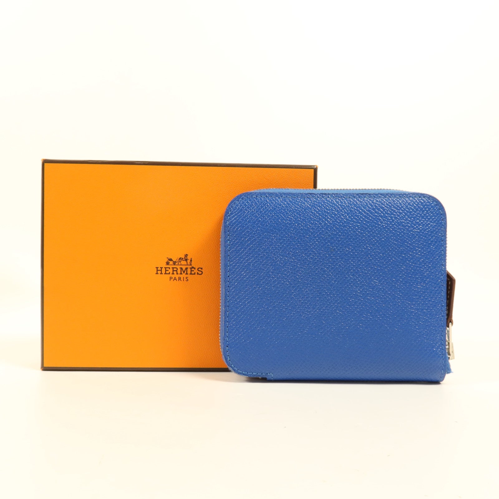 HERMES Epsom皮革Silk In Wallet銀扣錢包Bleu Zellige