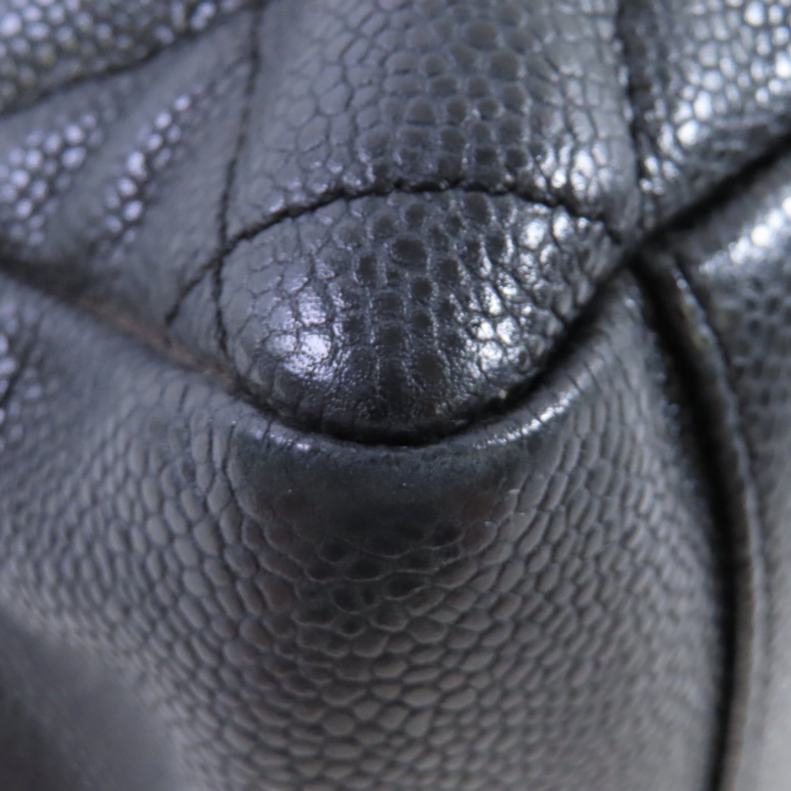 CHANEL 菱格Caviar皮革GST Tote Bag銀扣肩背袋黑色
