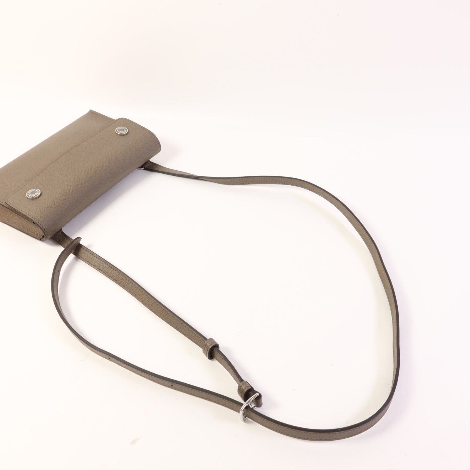 HERMES Epsom皮革SnapWallet銀扣肩背袋Etain