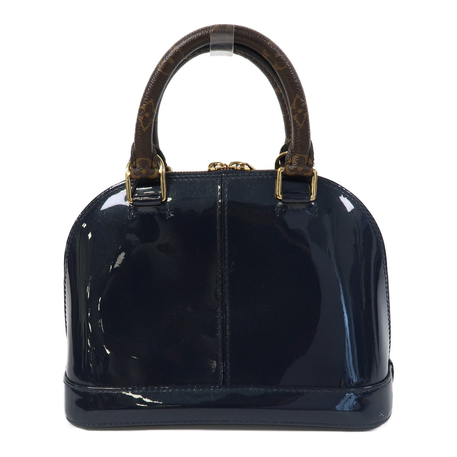 LOUIS VUITTON Monogram/漆皮皮革Alma BB金扣手挽肩背兩用袋深藍色/啡色