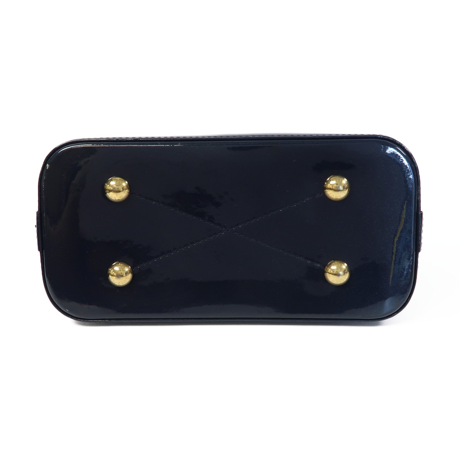 LOUIS VUITTON Monogram/漆皮皮革Alma BB金扣手挽肩背兩用袋深藍色/啡色