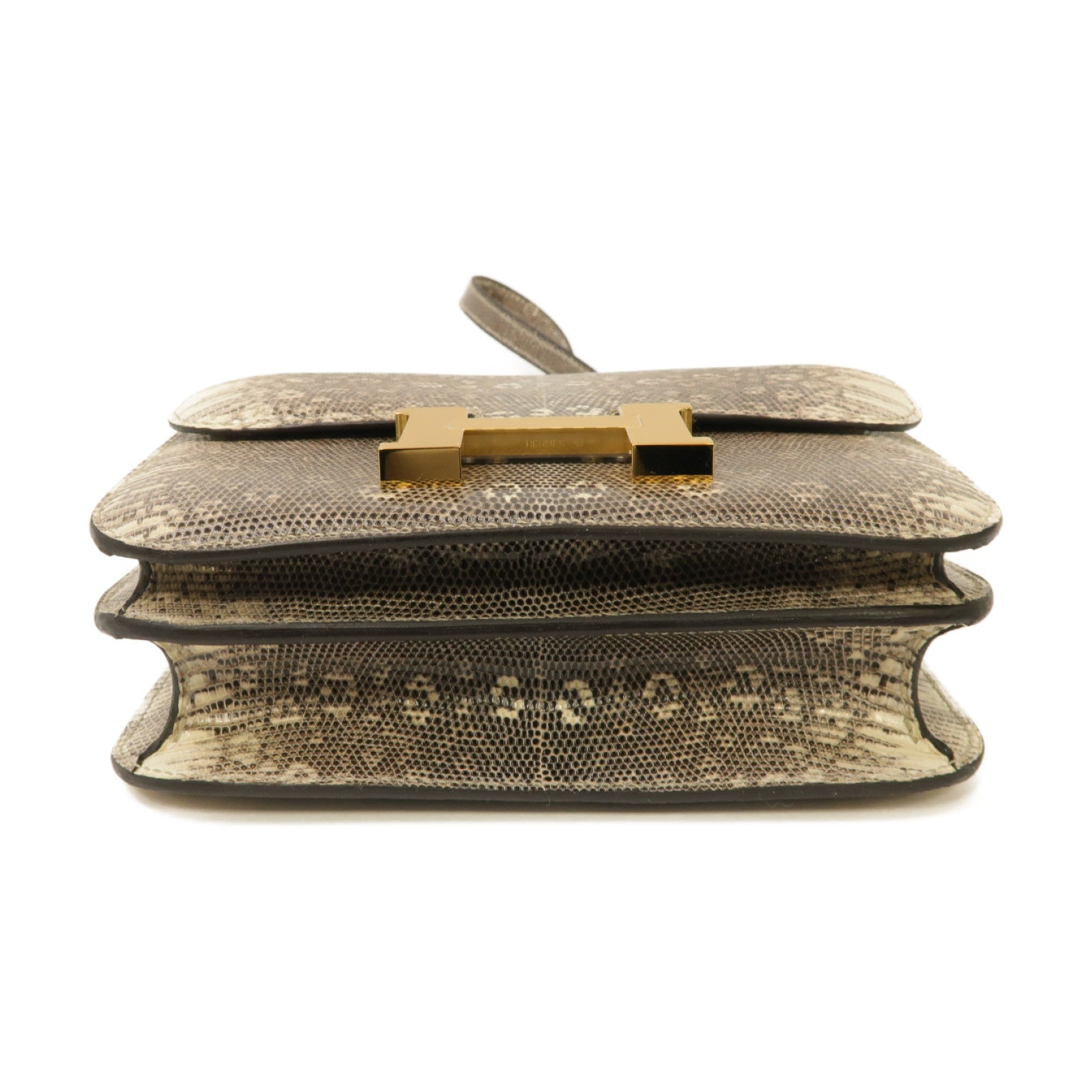 HERMES 蜥蝪皮革Mini Constance金扣肩背袋Ombre米色