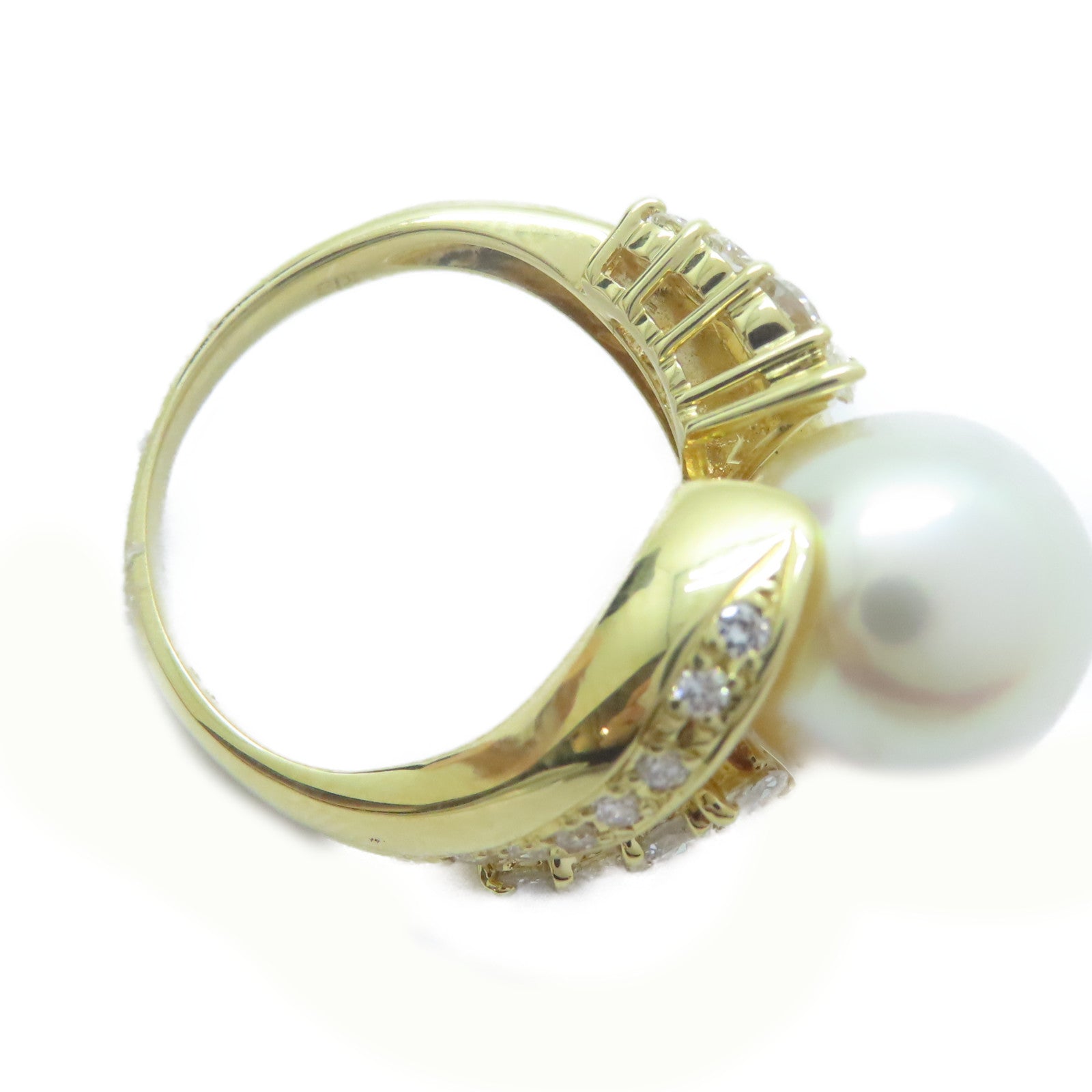 JEWELRY 18K黃金Pearl Ring珍珠11.3mm/0.67ct鑽石戒指US#6