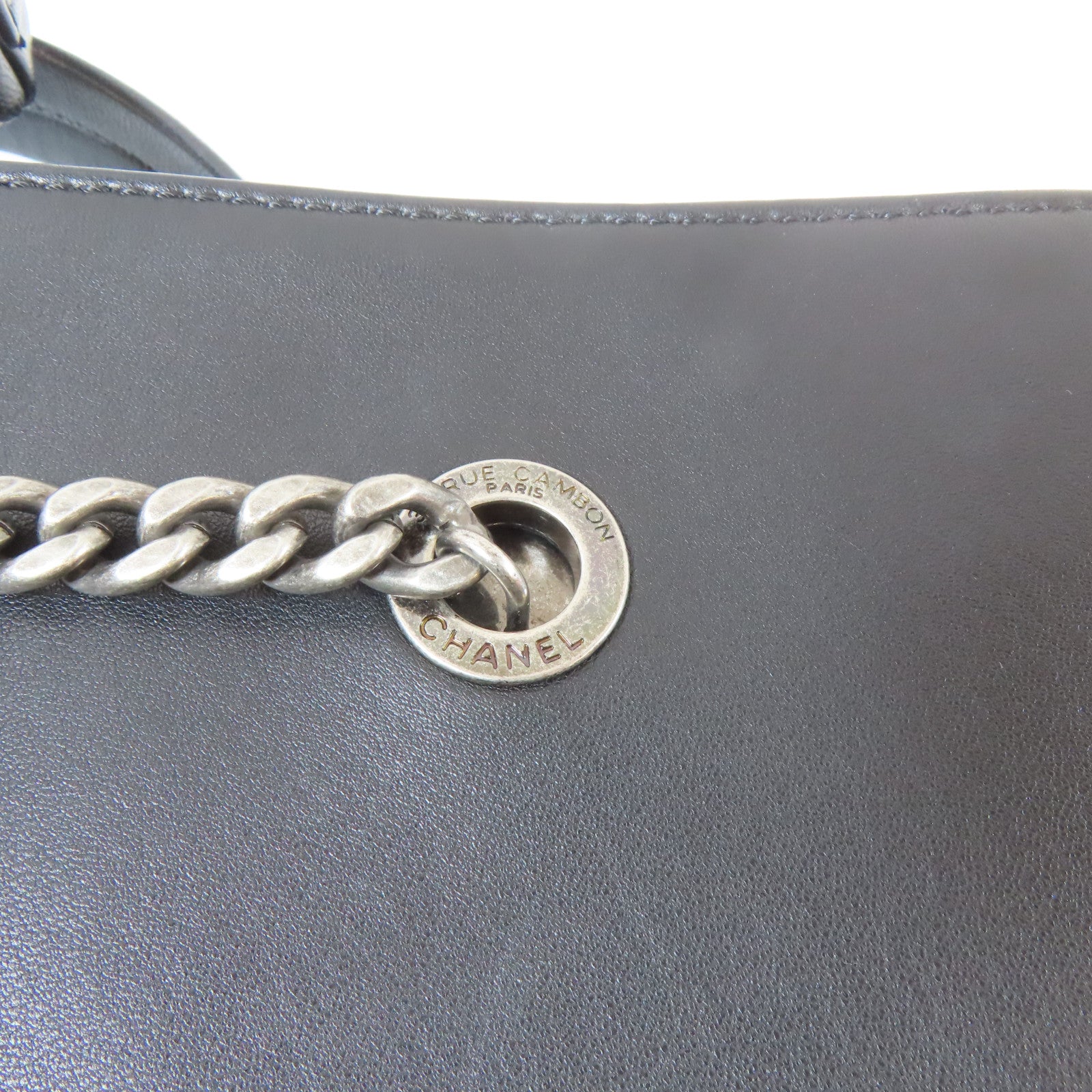 CHANEL 【激減優惠】菱格牛皮皮革Tote Bag銀扣肩背袋黑色