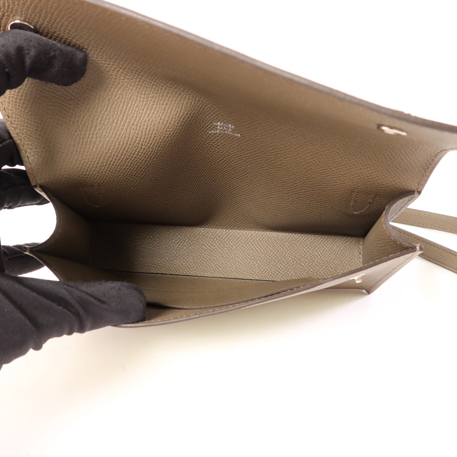 HERMES Epsom皮革SnapWallet銀扣肩背袋Etain
