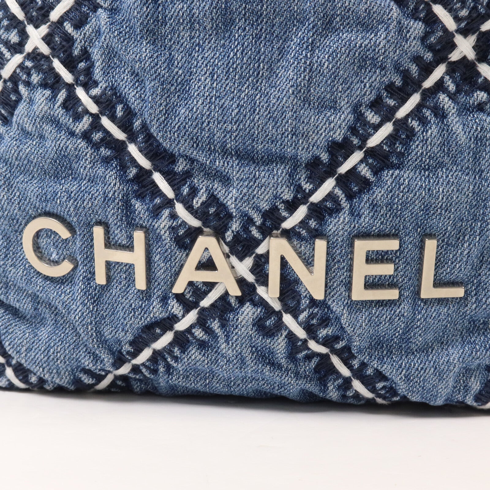 CHANEL 牛仔布Mini C22鏈帶手挽肩背兩用袋