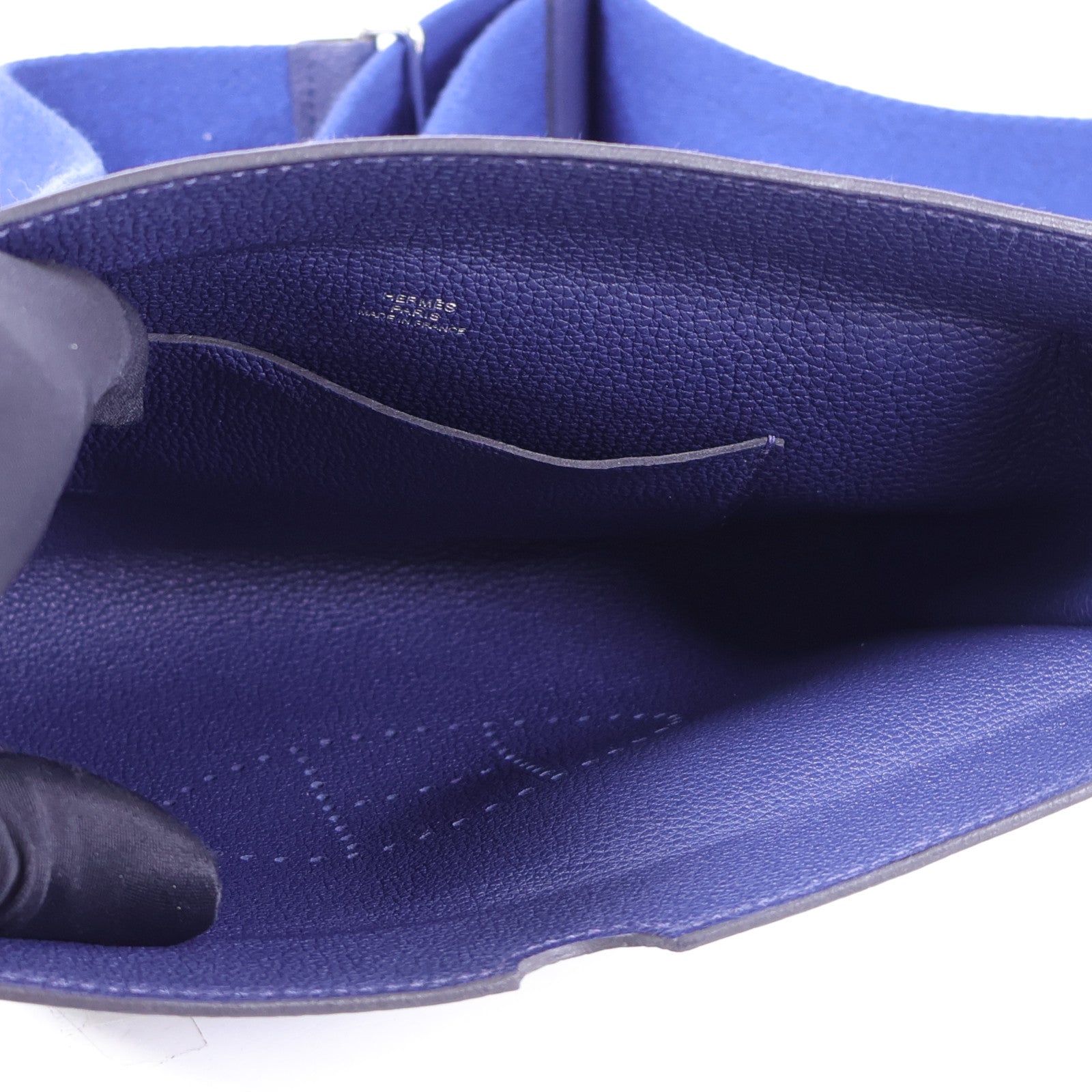 HERMES Togo皮革Videpoches銀扣肩背袋Bleu De Prusse