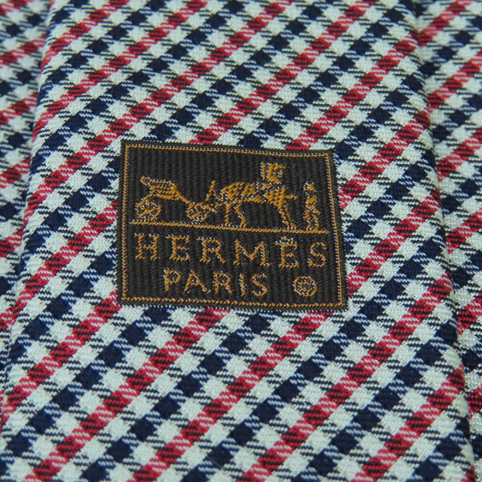 HERMES 【激減優惠精選】格紋絲質Necktie領帶紅色藍色