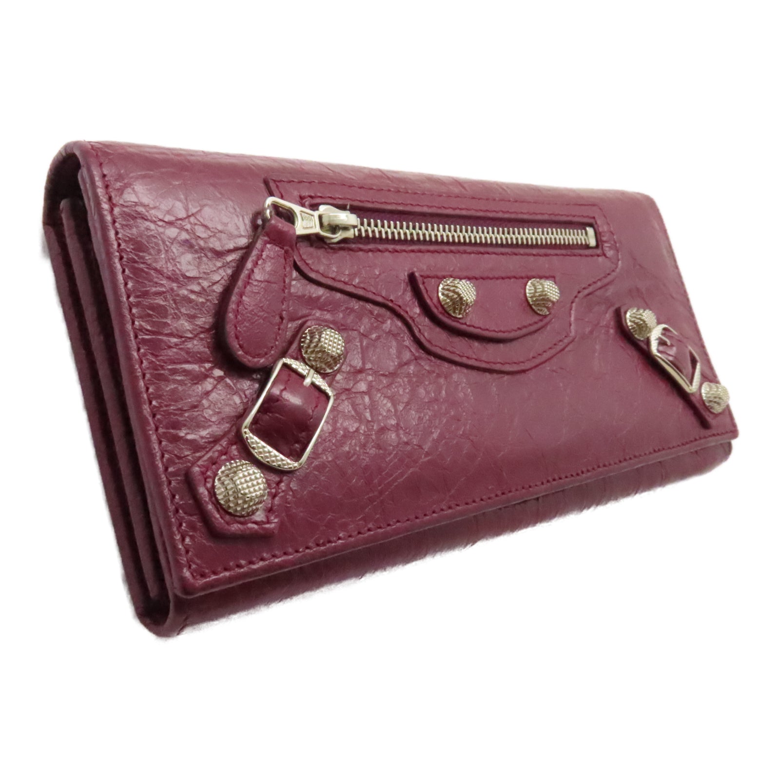 BALENCIAGA 皮革GIANT CONTINENTAL Wallet銀扣長錢包紫色