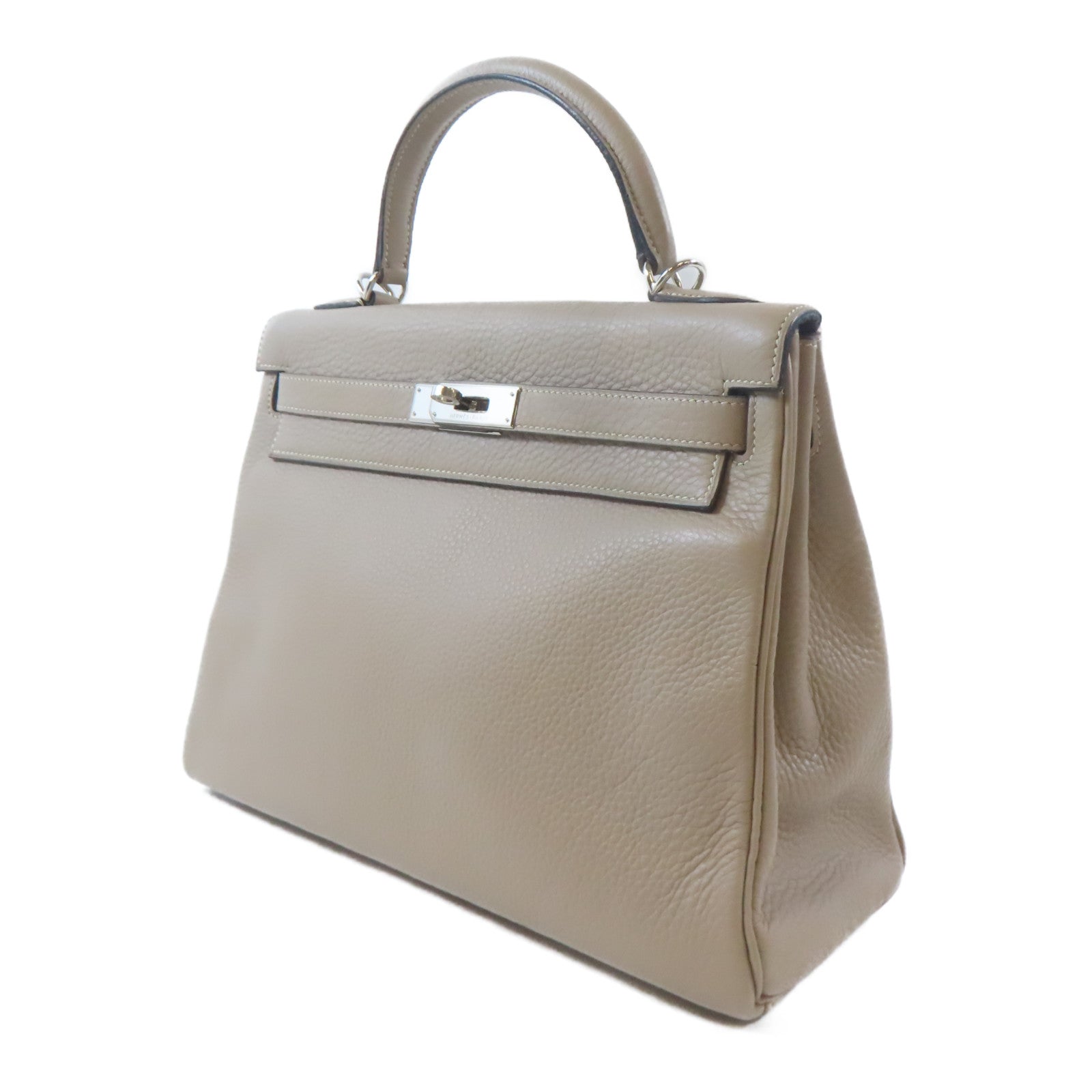 HERMES Clemence皮革Kelly 32銀扣手挽肩背兩用袋Gris Tourterelle淺灰色