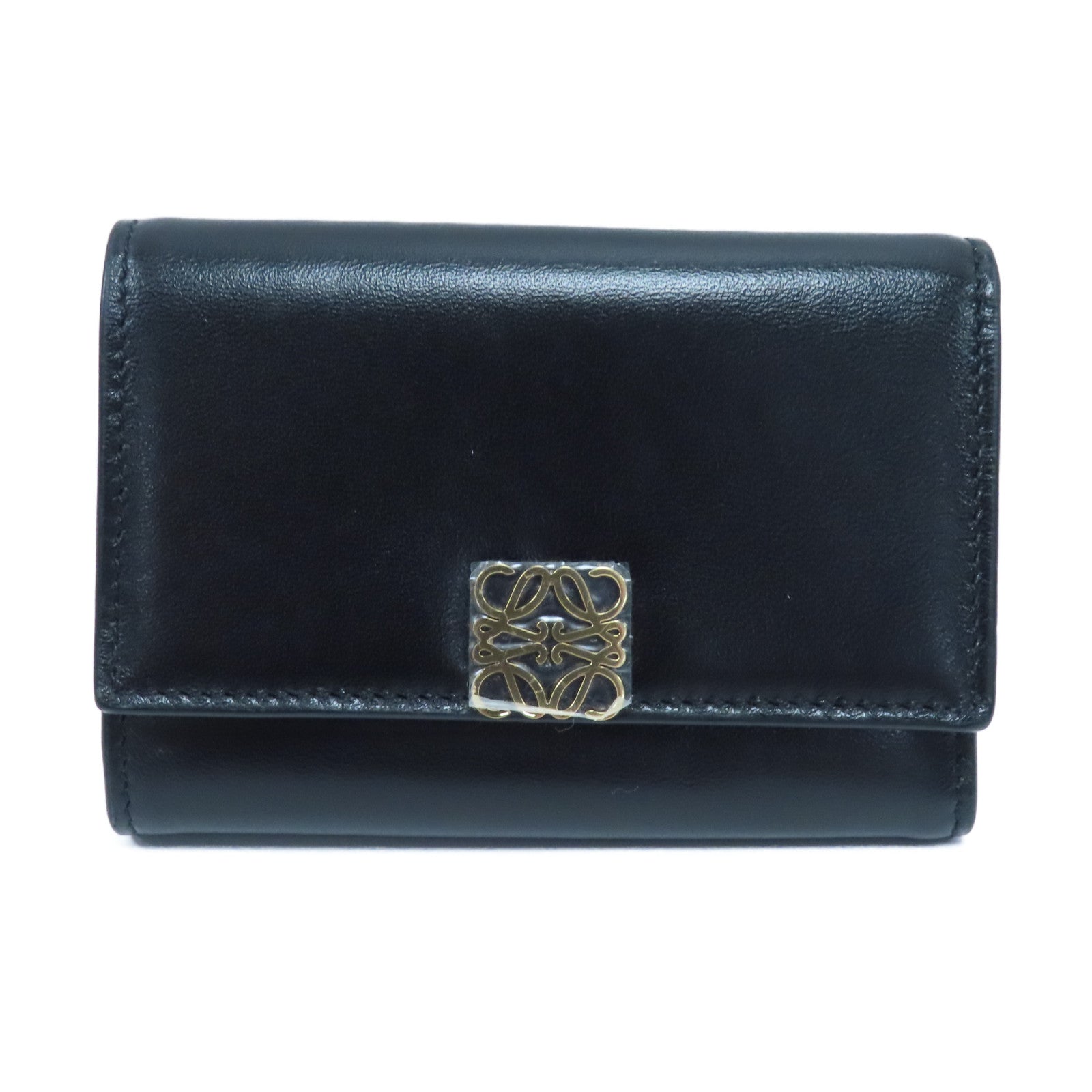 LOEWE 羊皮皮革Tri-fold Wallet金扣三摺錢包黑色