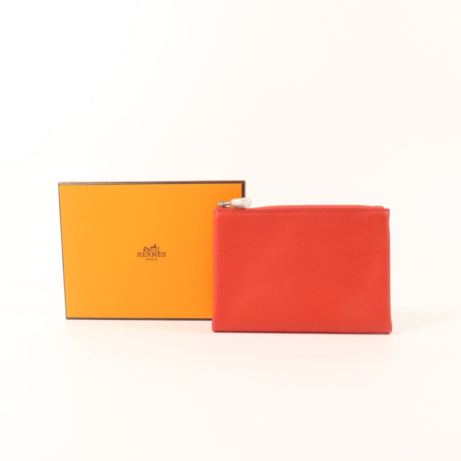 HERMES Evercolor皮革Atout Pouch 14(PM)小袋Braise/Bleu Du Nord