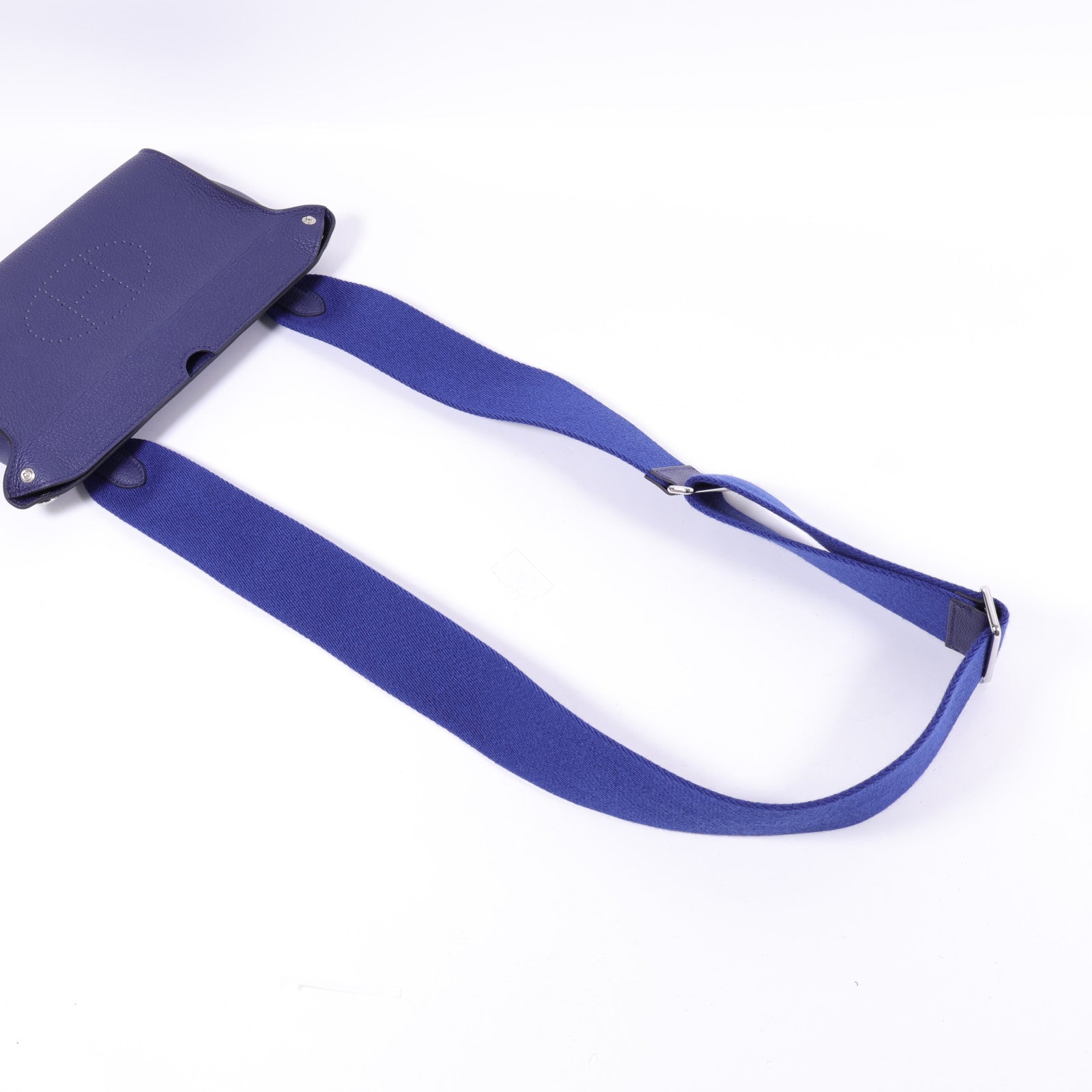 HERMES Togo皮革Videpoches銀扣肩背袋Bleu De Prusse