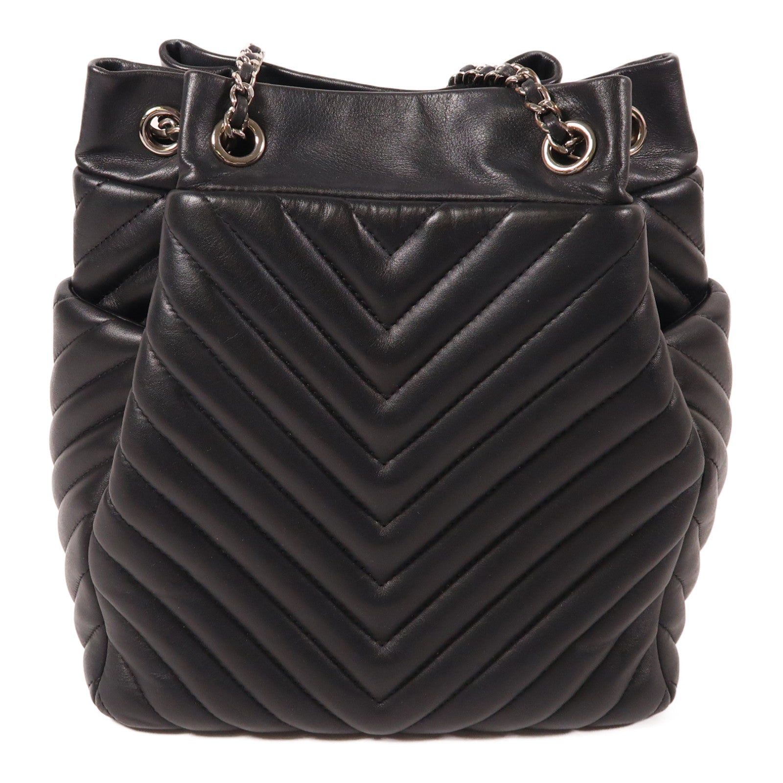 CHANEL CC sHW Bucket Chain Shoulder Bag Calfskin Leather Black