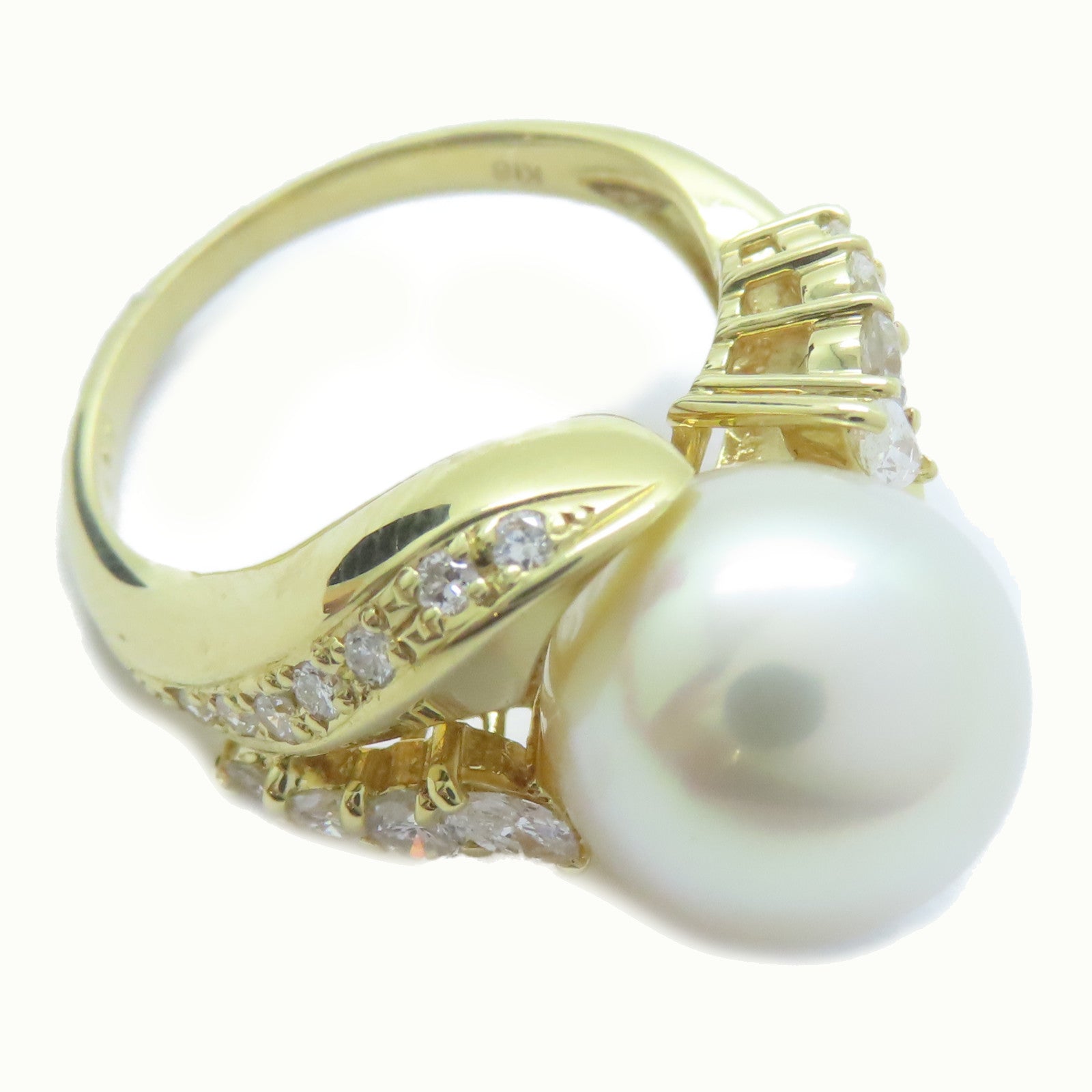 JEWELRY 18K黃金Pearl Ring珍珠11.3mm/0.67ct鑽石戒指US#6