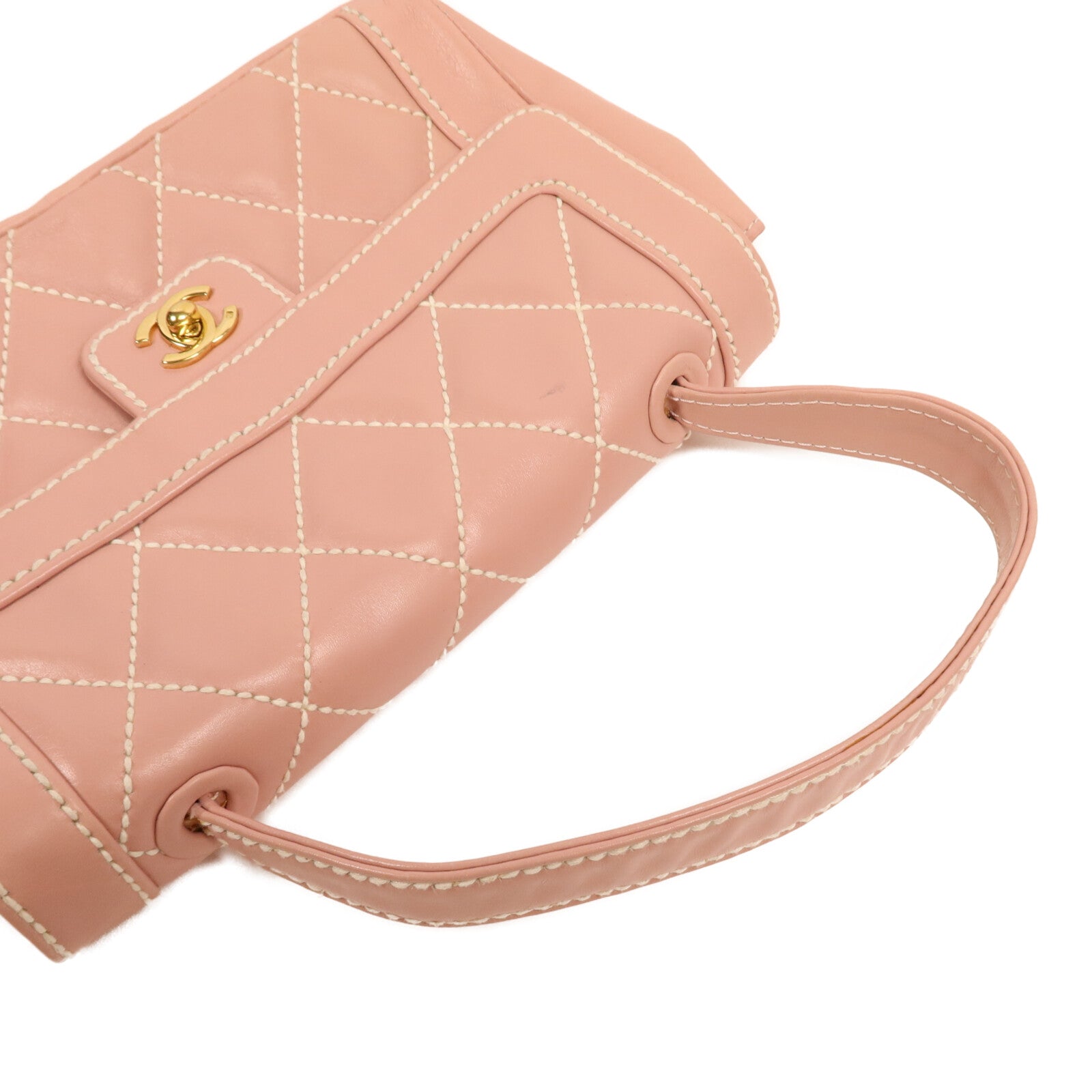 CHANEL 牛皮皮革Wild Stitch Matelasse金扣手挽袋