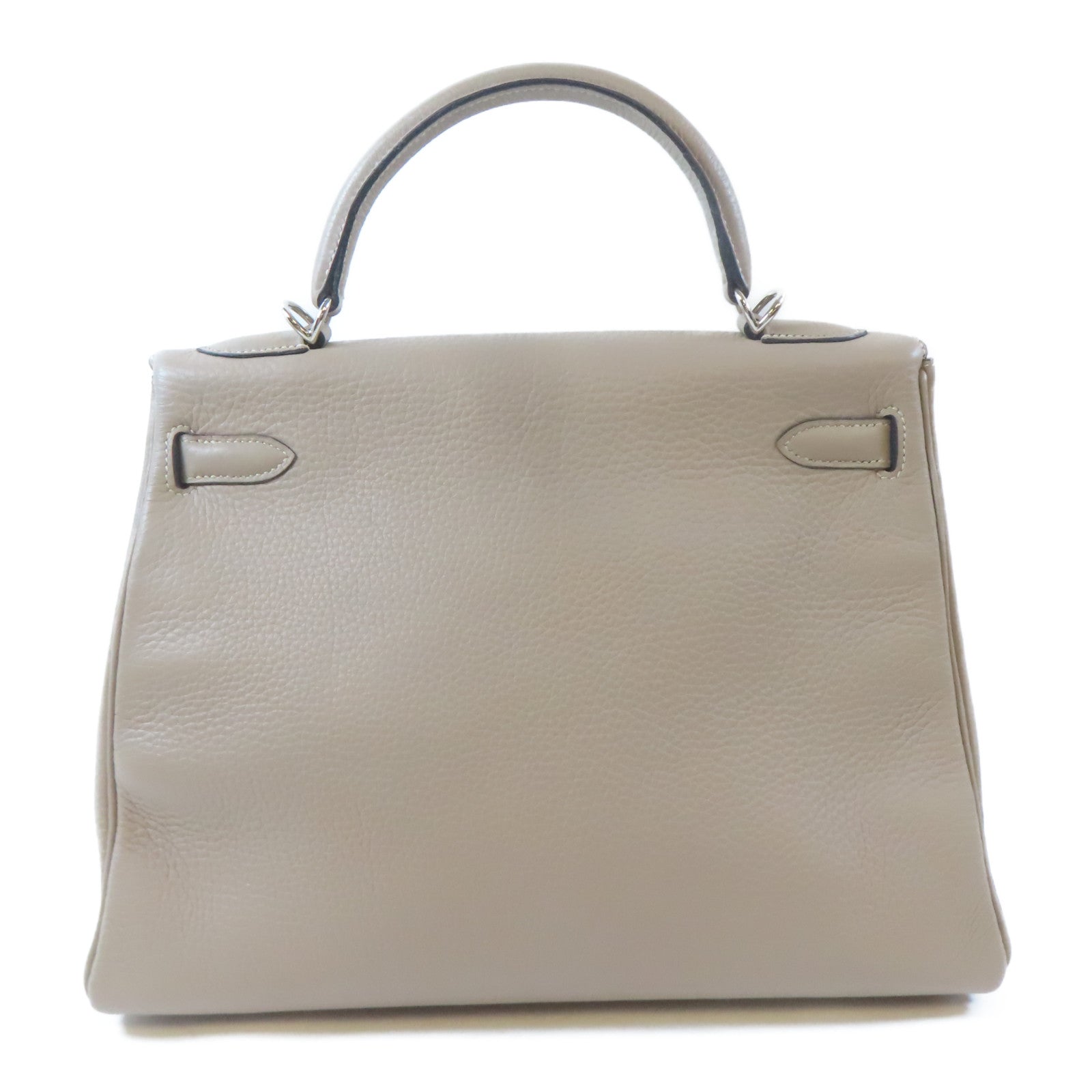 HERMES Clemence皮革Kelly 32銀扣手挽肩背兩用袋Gris Tourterelle淺灰色