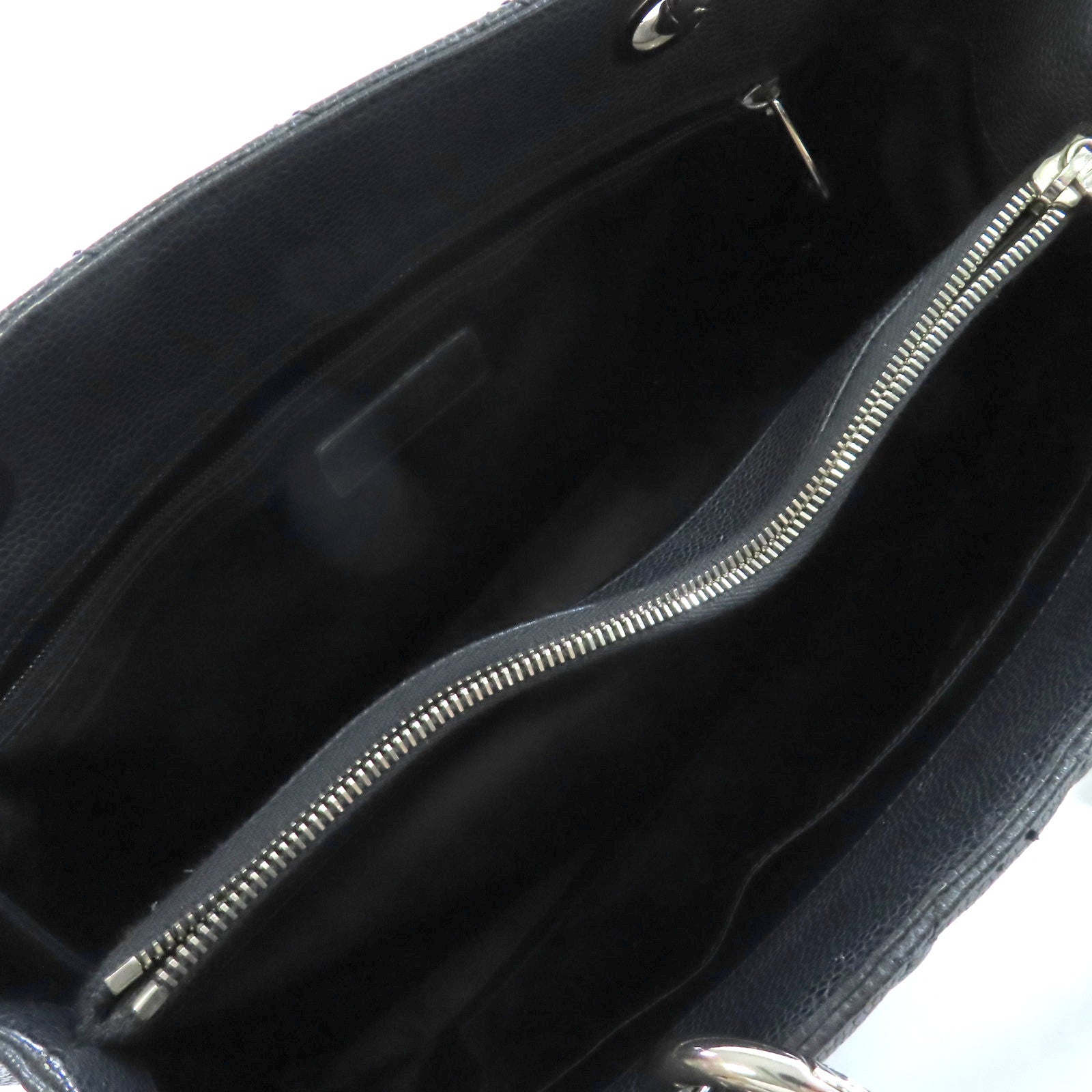 CHANEL 菱格Caviar皮革GST Tote Bag銀扣肩背袋黑色