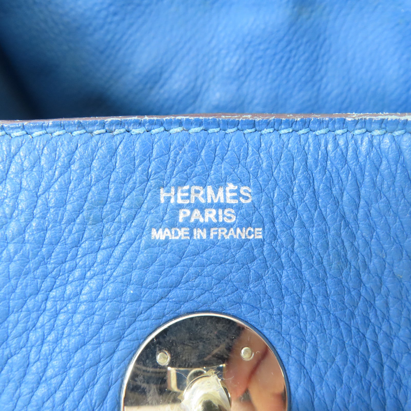 HERMES 【激減優惠】Clemence皮革Lindy 30銀扣手挽肩背兩用袋Mykonos藍色