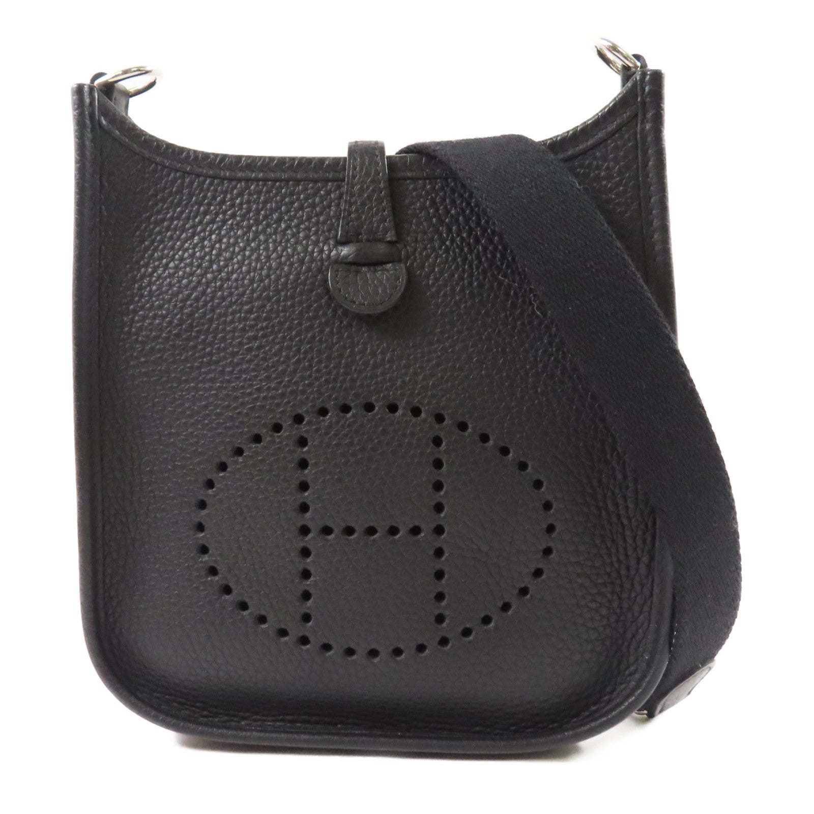 HERMES Clemence皮革Evelyne TPM銀扣肩背袋Noir