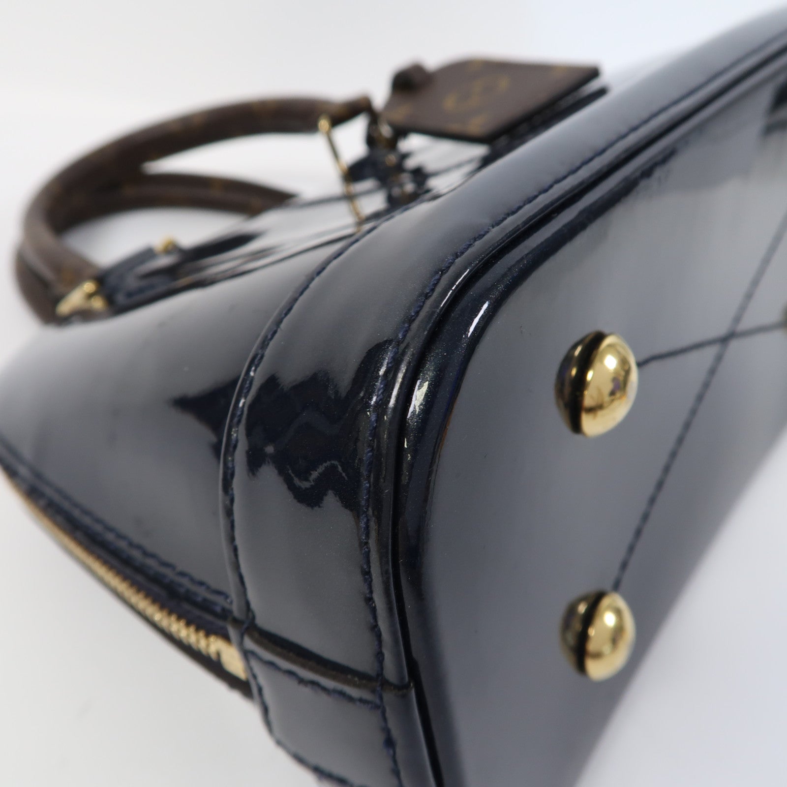LOUIS VUITTON Monogram/漆皮皮革Alma BB金扣手挽肩背兩用袋深藍色/啡色