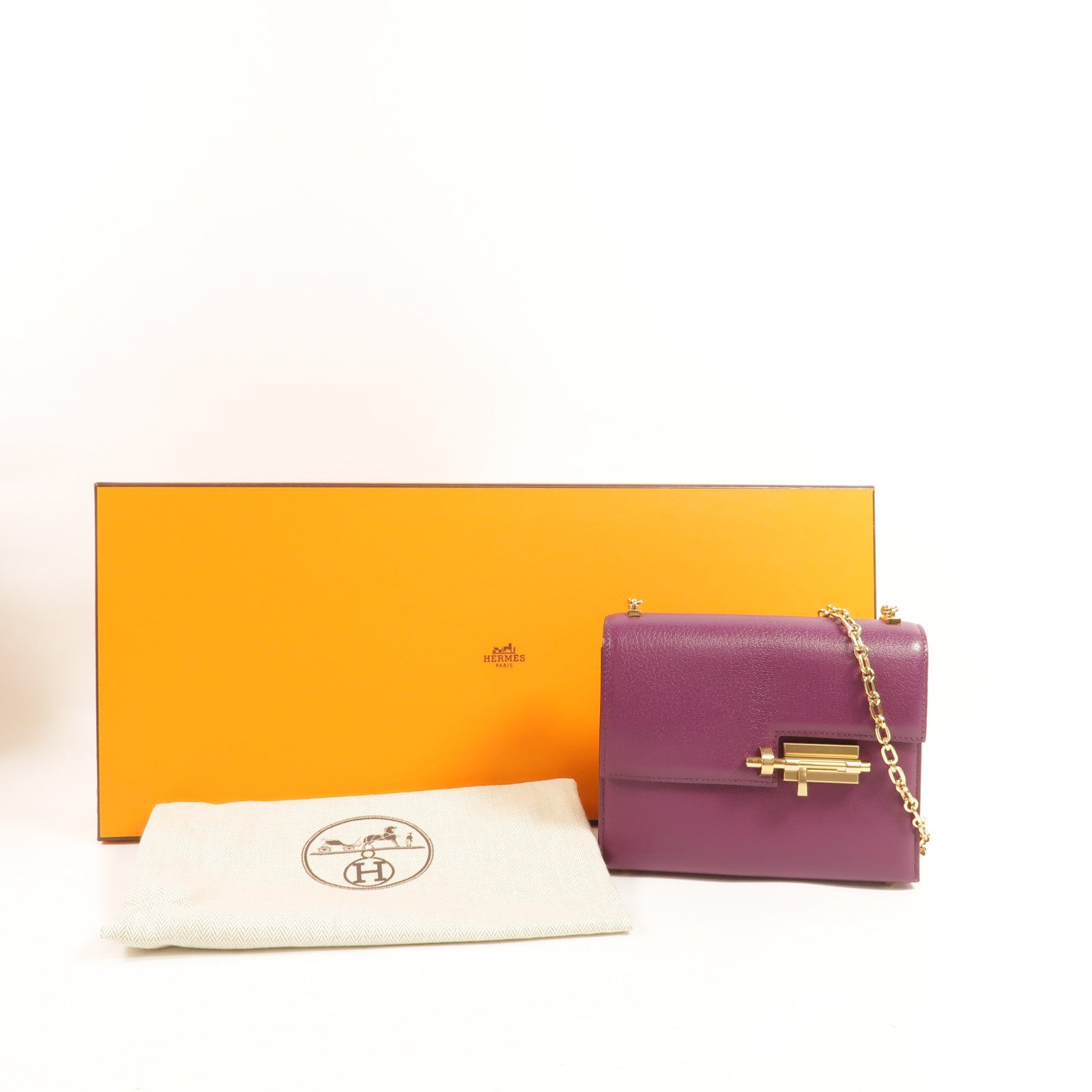 HERMES Chevre皮革Verrou Mini鏈帶肩背袋Anemone