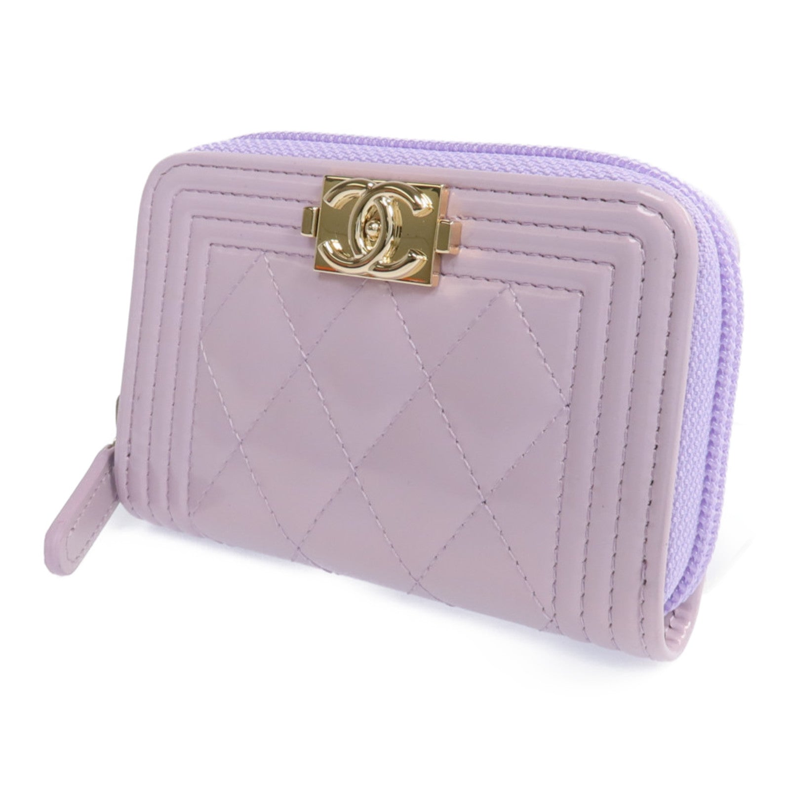 CHANEL 漆皮皮革Boy Coin Purse金扣零錢包