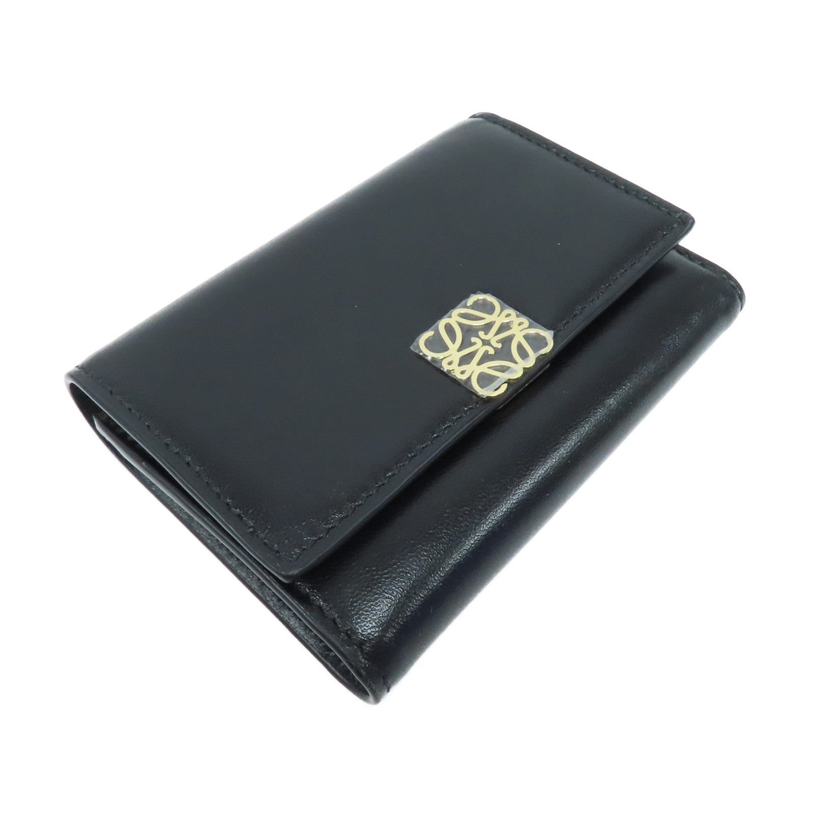 LOEWE 羊皮皮革Tri-fold Wallet金扣三摺錢包黑色
