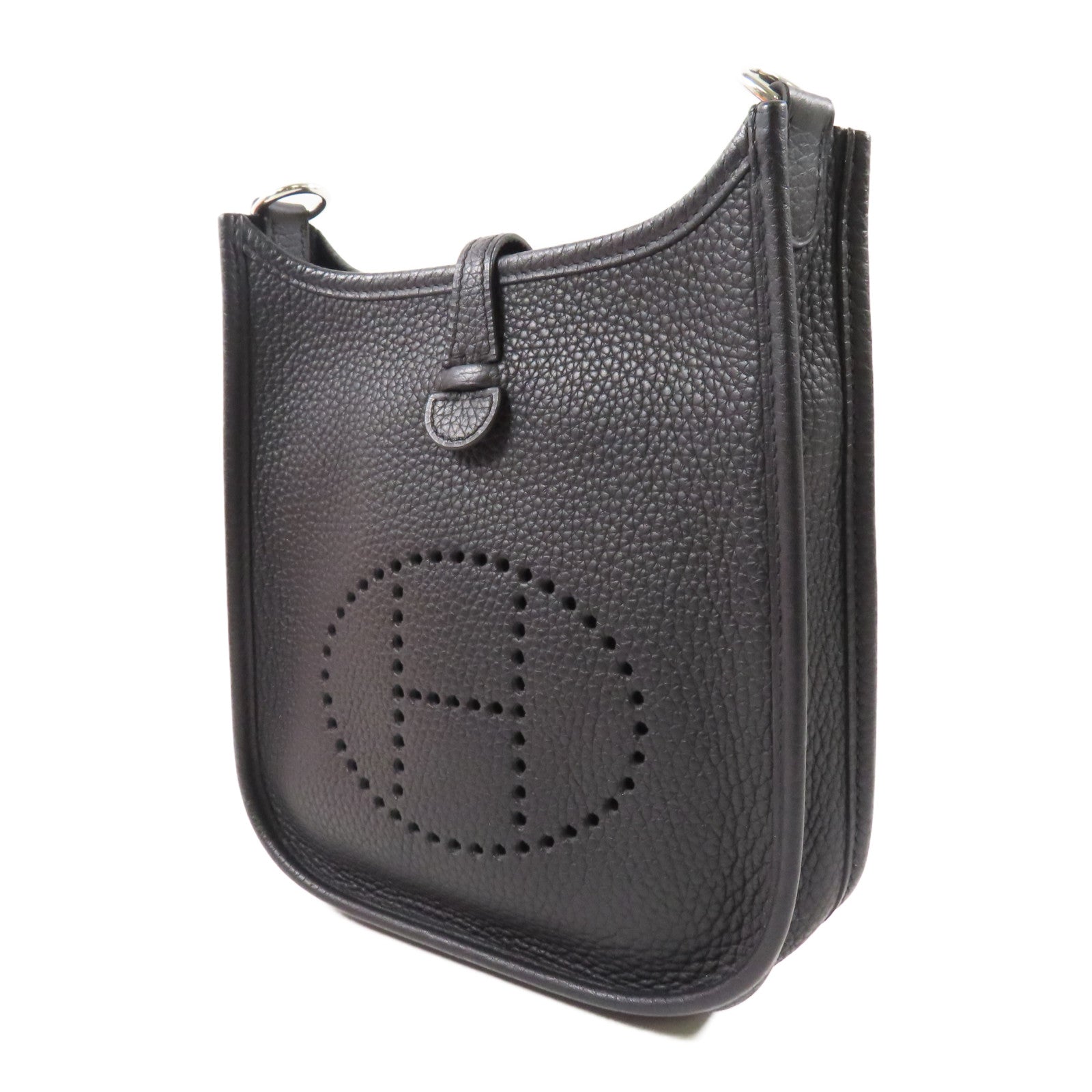 HERMES Clemence皮革Evelyne TPM銀扣肩背袋Noir