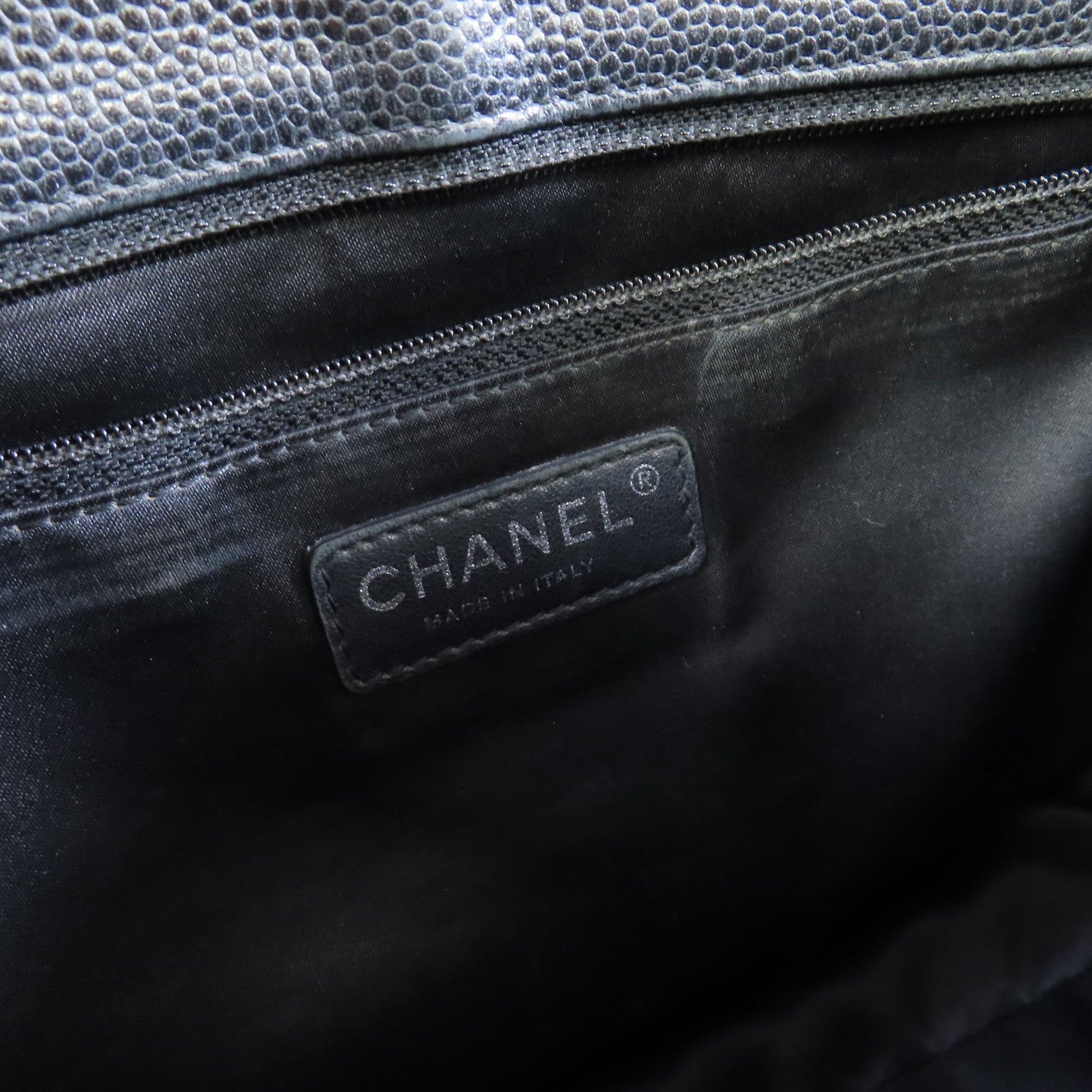 CHANEL 菱格Caviar皮革GST Tote Bag銀扣肩背袋黑色