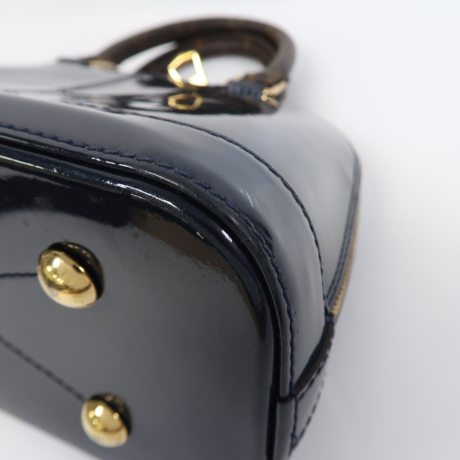 LOUIS VUITTON Monogram/漆皮皮革Alma BB金扣手挽肩背兩用袋深藍色/啡色