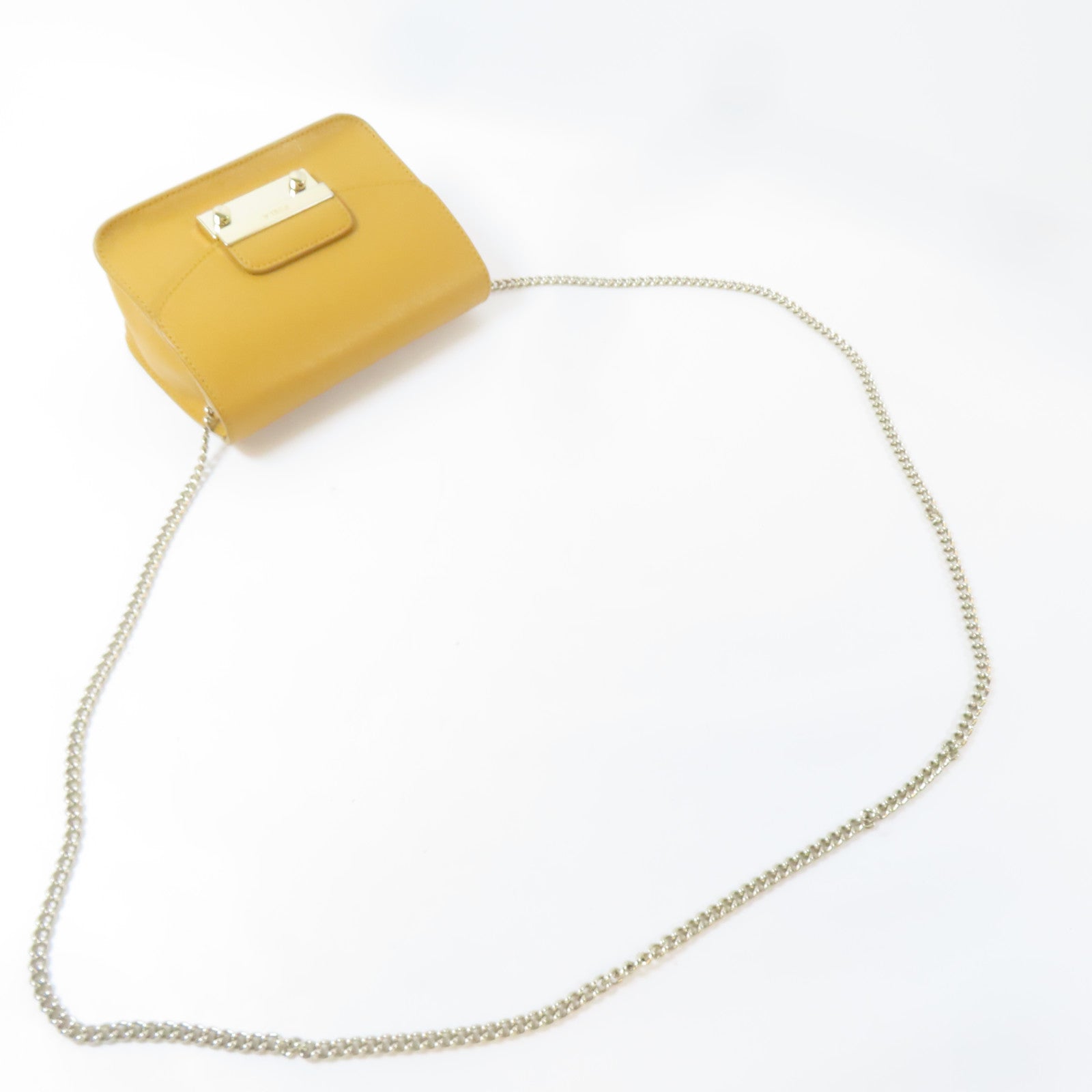 Furla 牛皮皮革Chain Shoulder金扣鏈帶肩背袋橙色