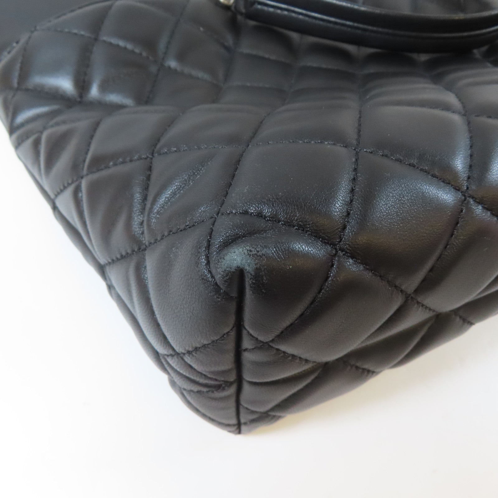 CHANEL 【激減優惠】菱格牛皮皮革Tote Bag銀扣肩背袋黑色