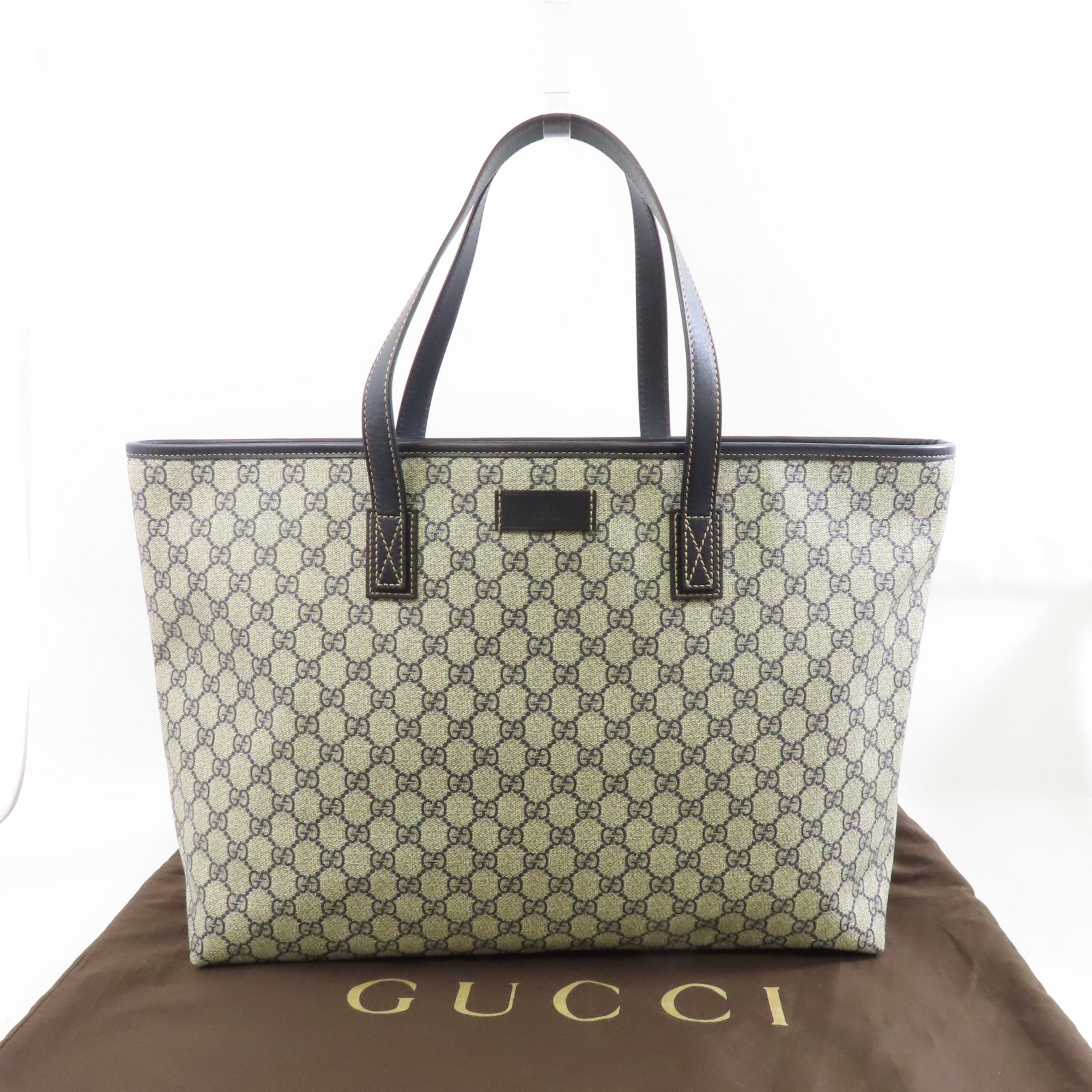 GUCCI 塗層帆布Tote Bag銀扣手挽袋藍色米色