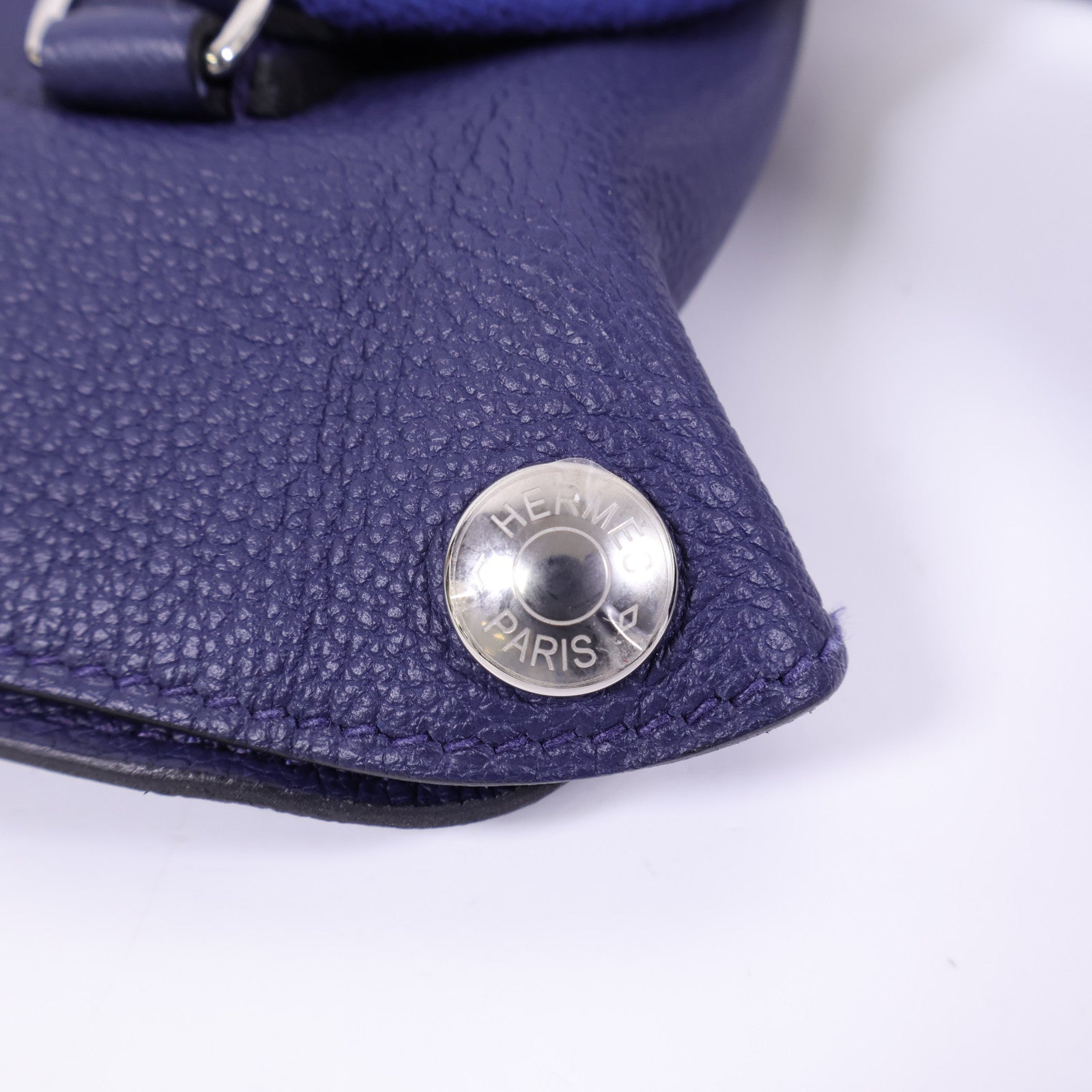 HERMES Togo皮革Videpoches銀扣肩背袋Bleu De Prusse