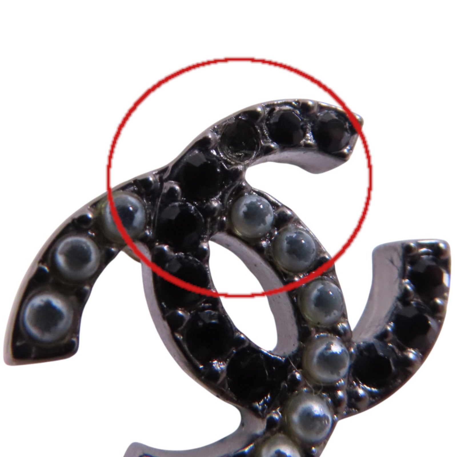 CHANEL 金屬/水鑽/仿珍珠CC Earrings銀扣耳環