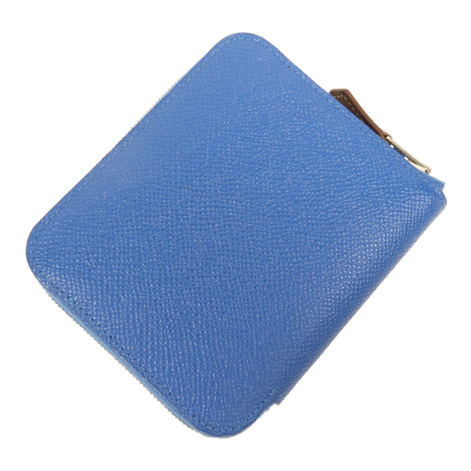 HERMES Epsom皮革Silk In Wallet銀扣錢包Bleu Zellige