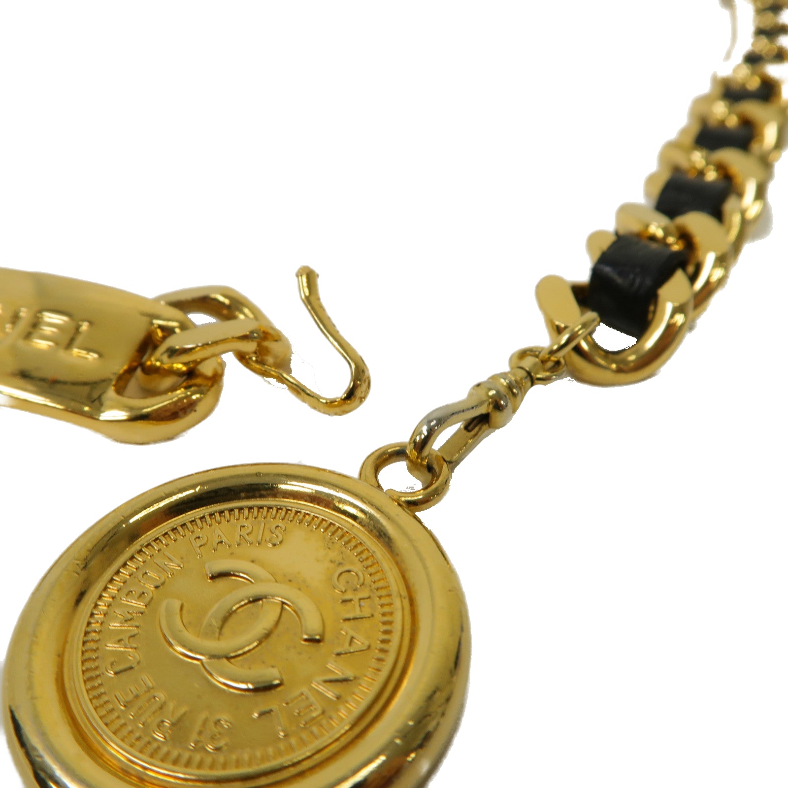 CHANEL 【激減優惠】皮革/金屬Chain Belt鏈帶皮帶金色/黑色