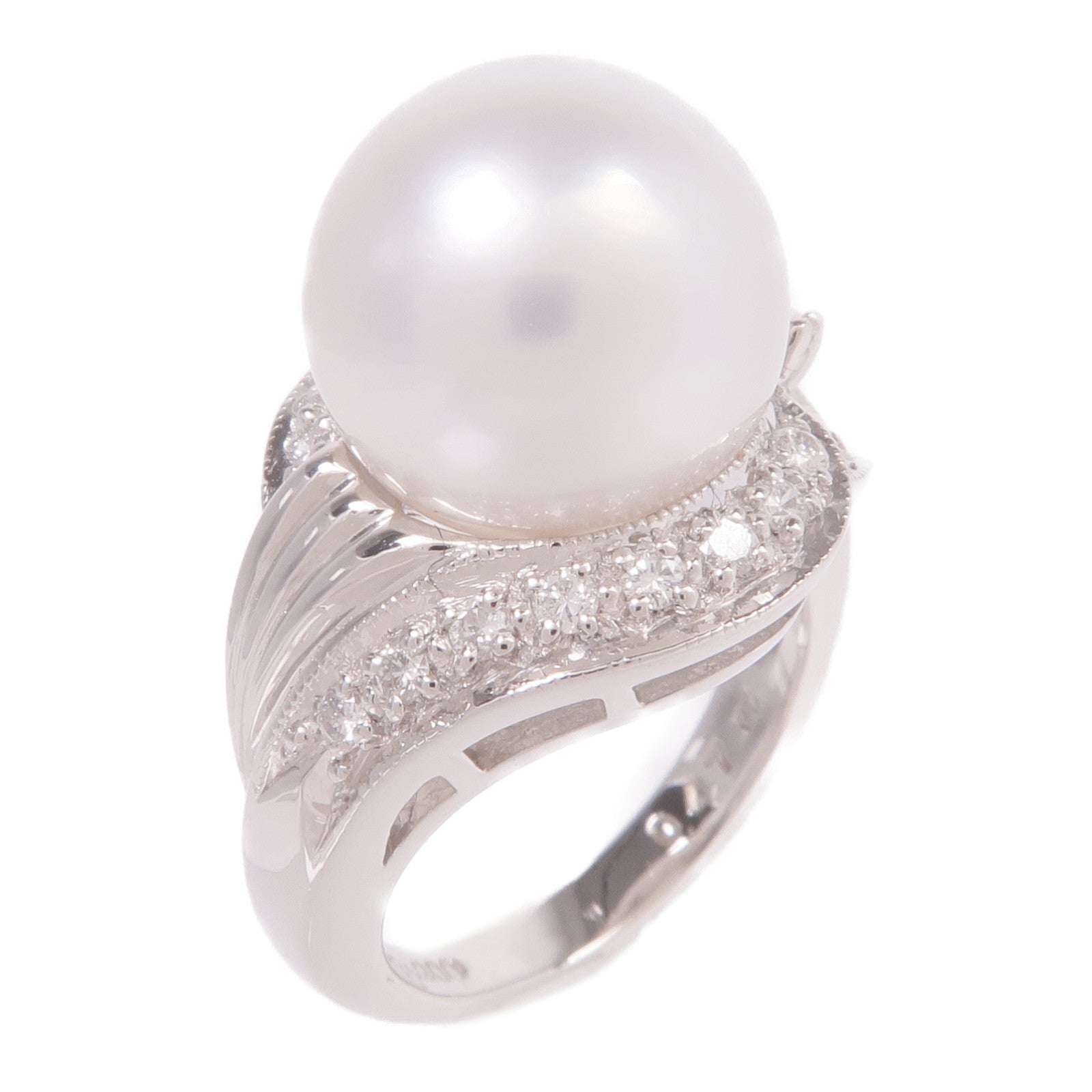 JEWELRY PT900鉑金Pearl Diamond Ring珍珠/鑽石戒指US#5