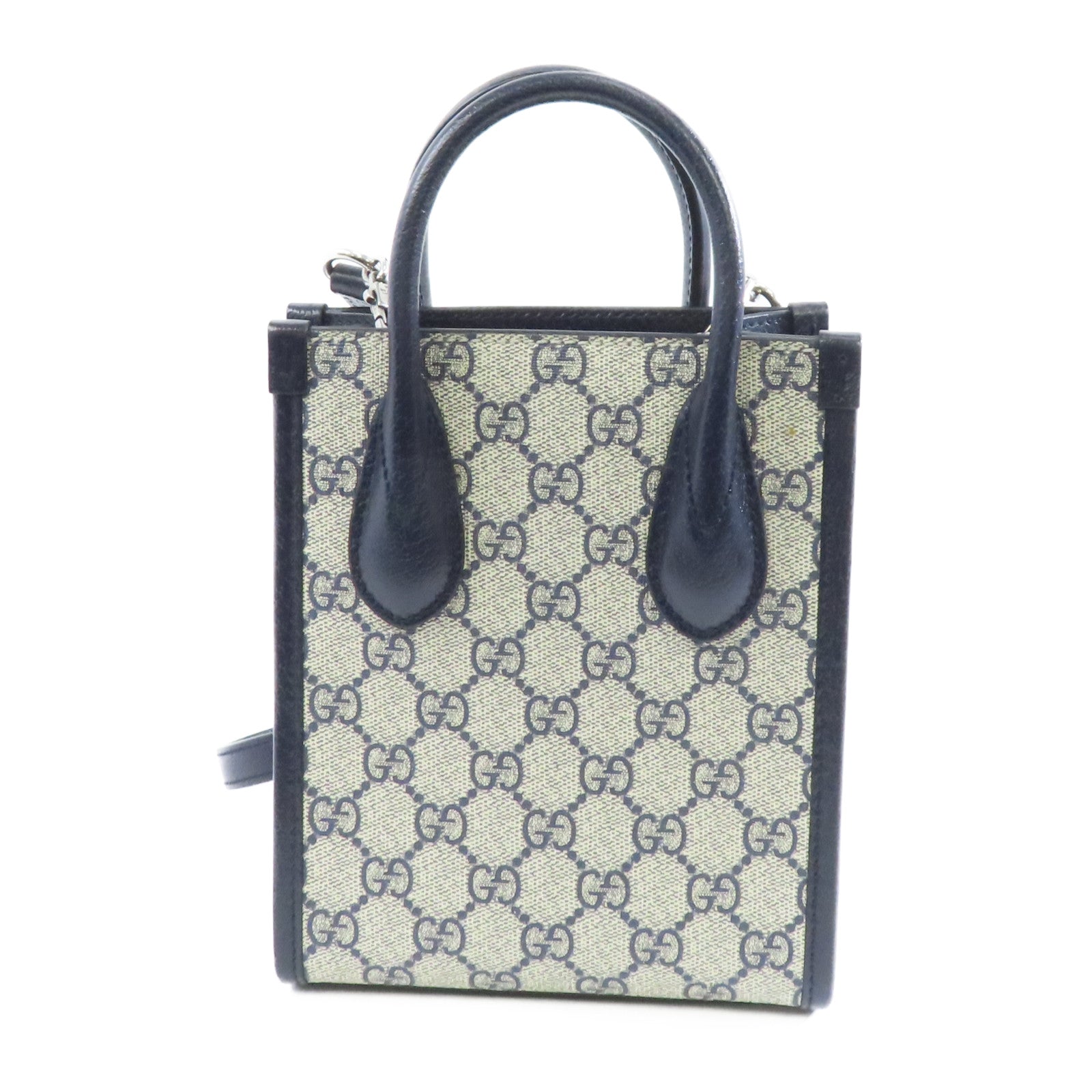 GUCCI 【激減優惠】塗層帆布2way Shoulder Bag銀扣手挽肩背兩用袋藍色/米色