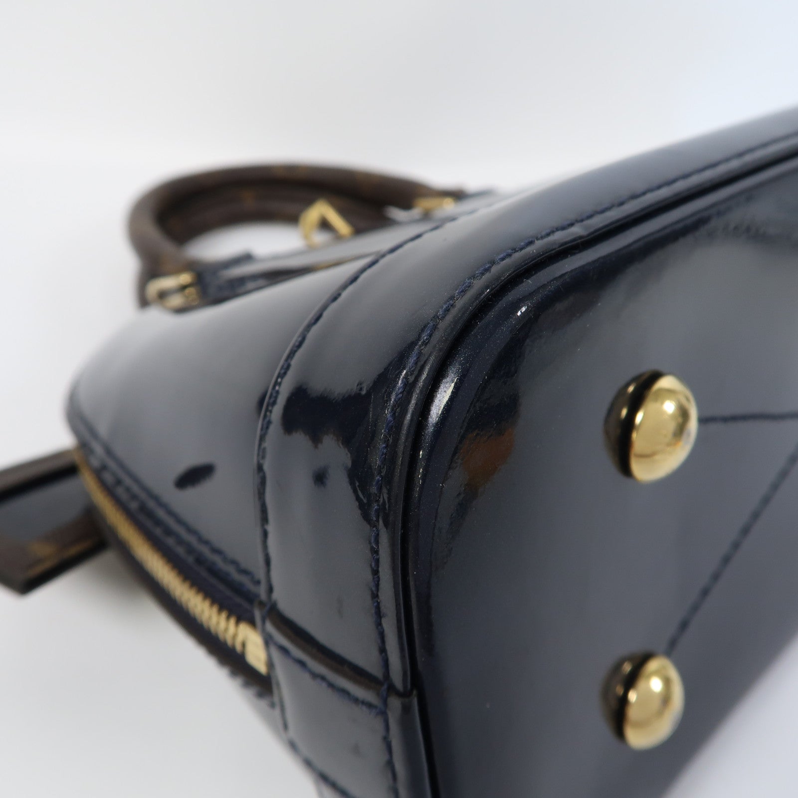 LOUIS VUITTON Monogram/漆皮皮革Alma BB金扣手挽肩背兩用袋深藍色/啡色