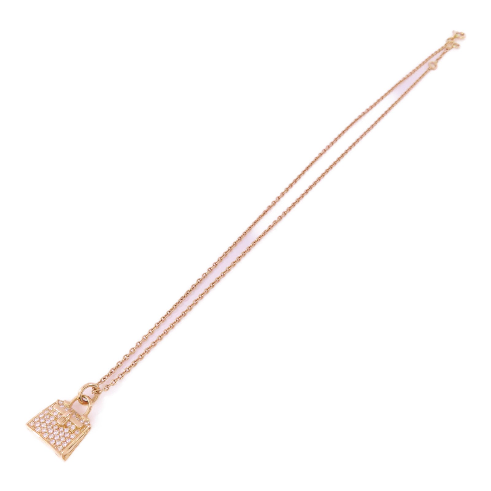 HERMES 18K玫瑰金/鑽石Amulettes kelly Pendant Necklace項鍊