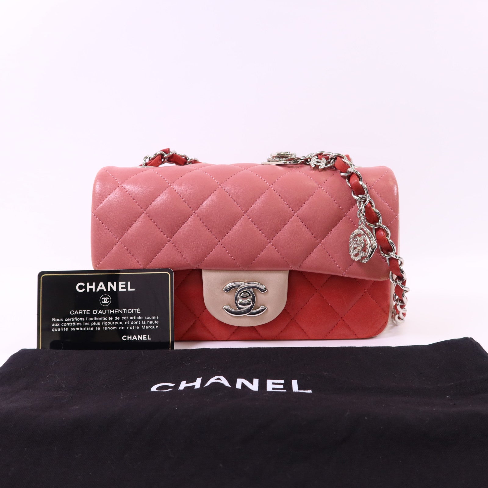 CHANEL 羊皮皮革Classic Flap 20銀扣鏈帶肩背袋