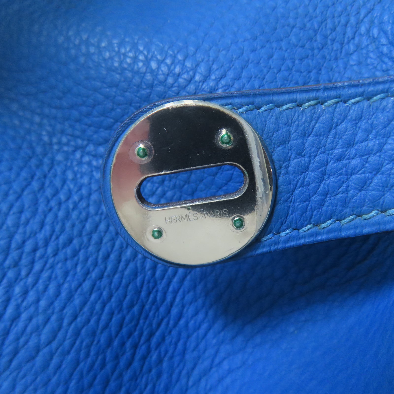 HERMES 【激減優惠】Clemence皮革Lindy 30銀扣手挽肩背兩用袋Mykonos藍色
