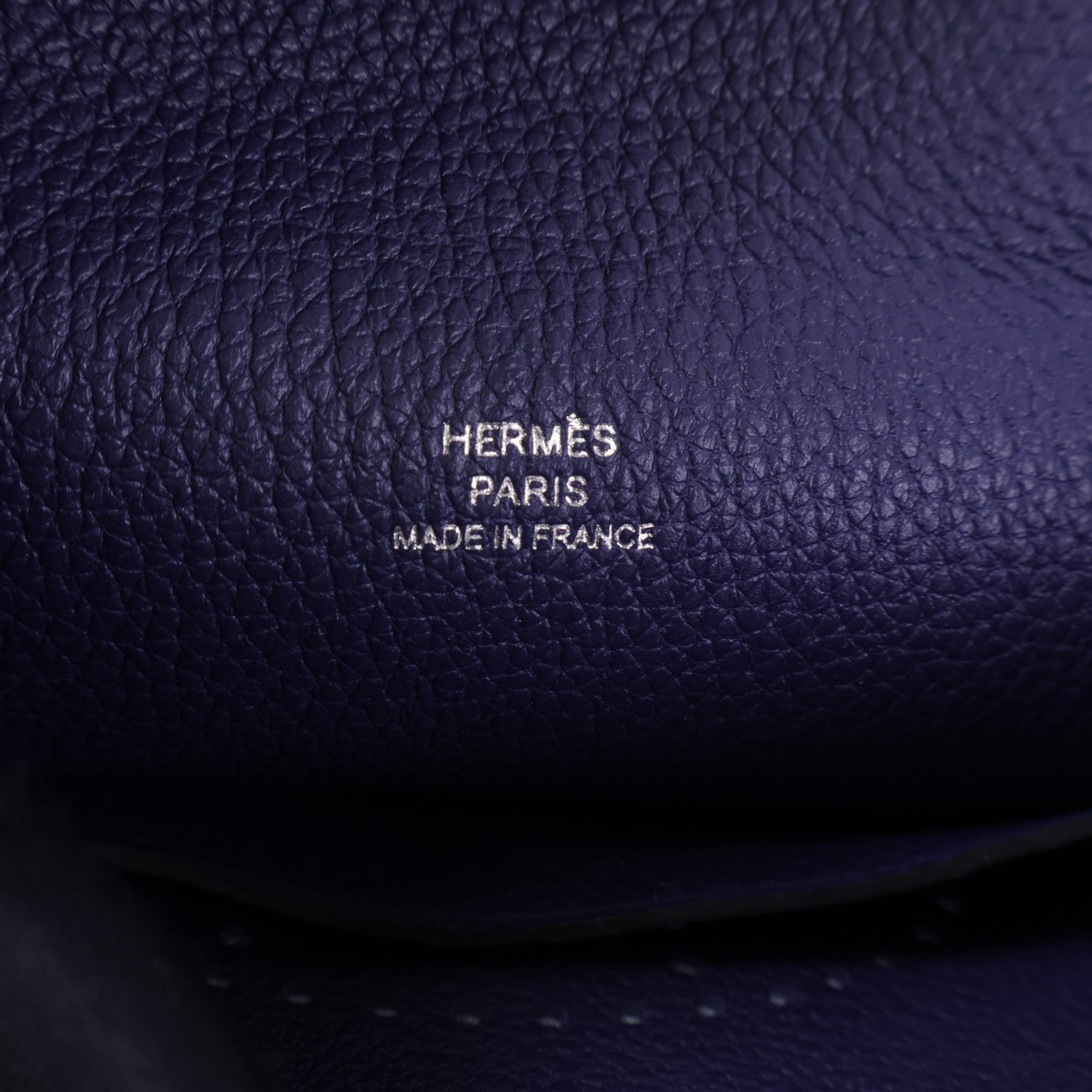 HERMES Togo皮革Videpoches銀扣肩背袋Bleu De Prusse