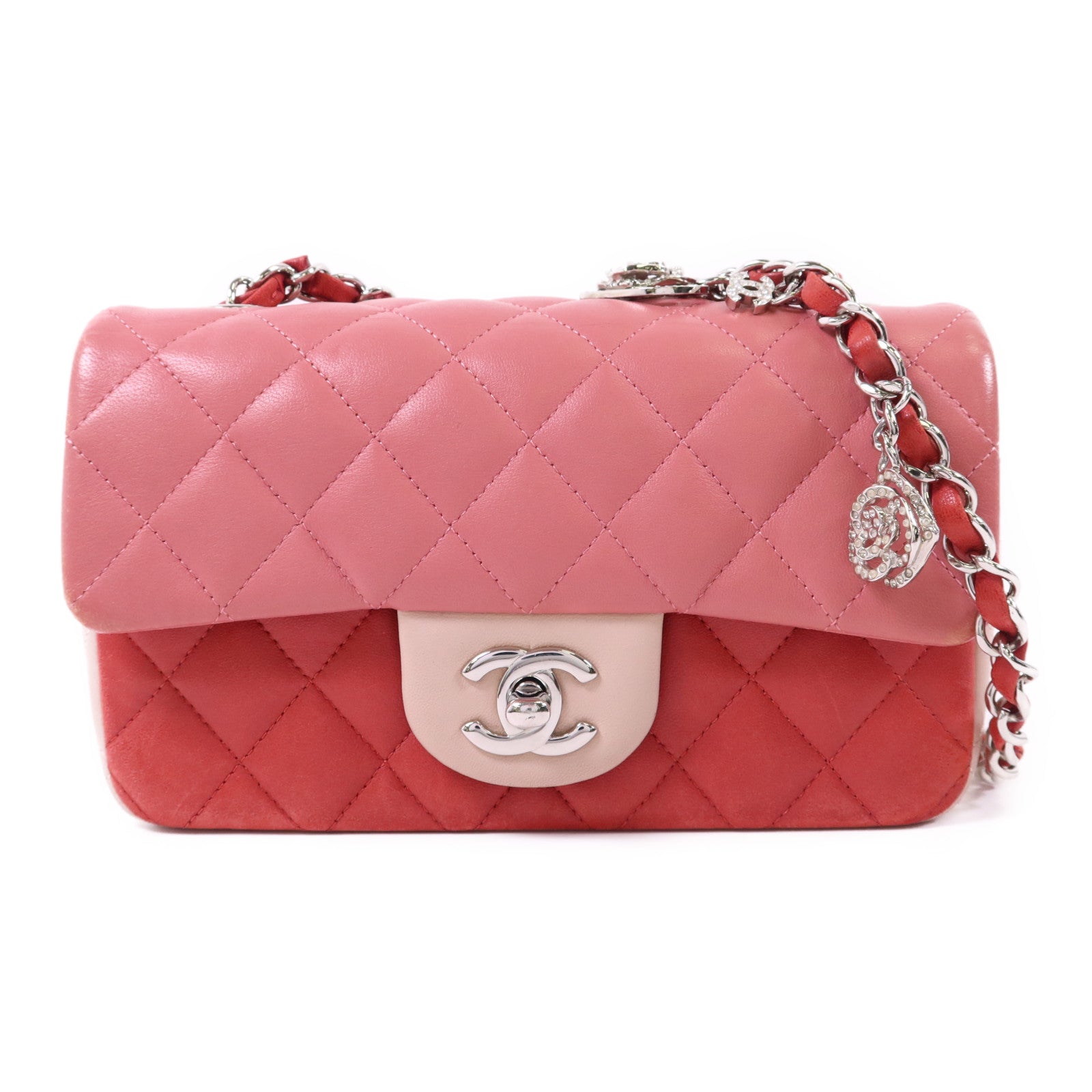 CHANEL 羊皮皮革Classic Flap 20銀扣鏈帶肩背袋