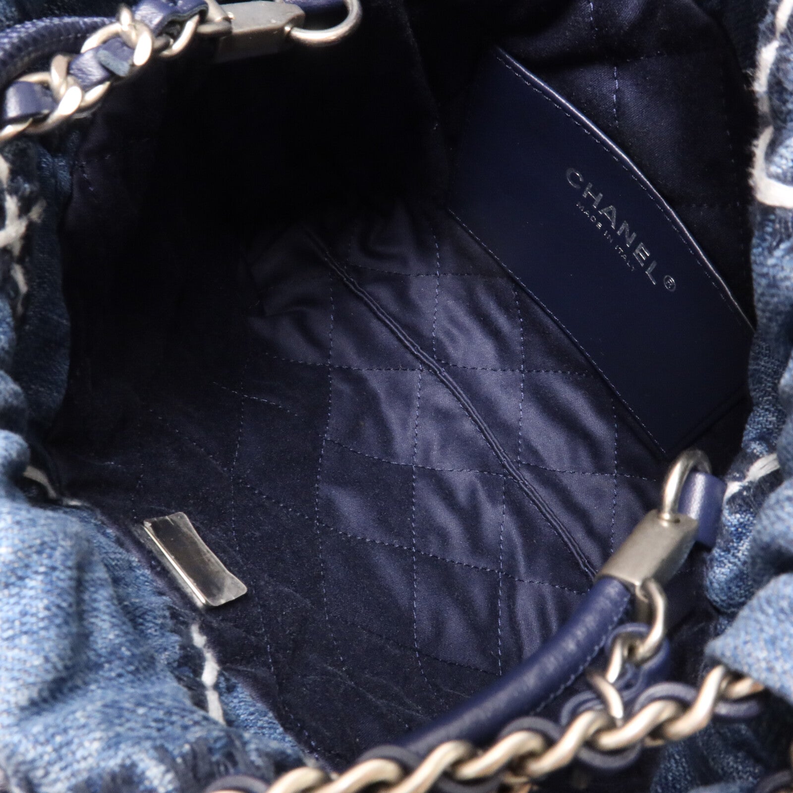 CHANEL 牛仔布Mini C22鏈帶手挽肩背兩用袋