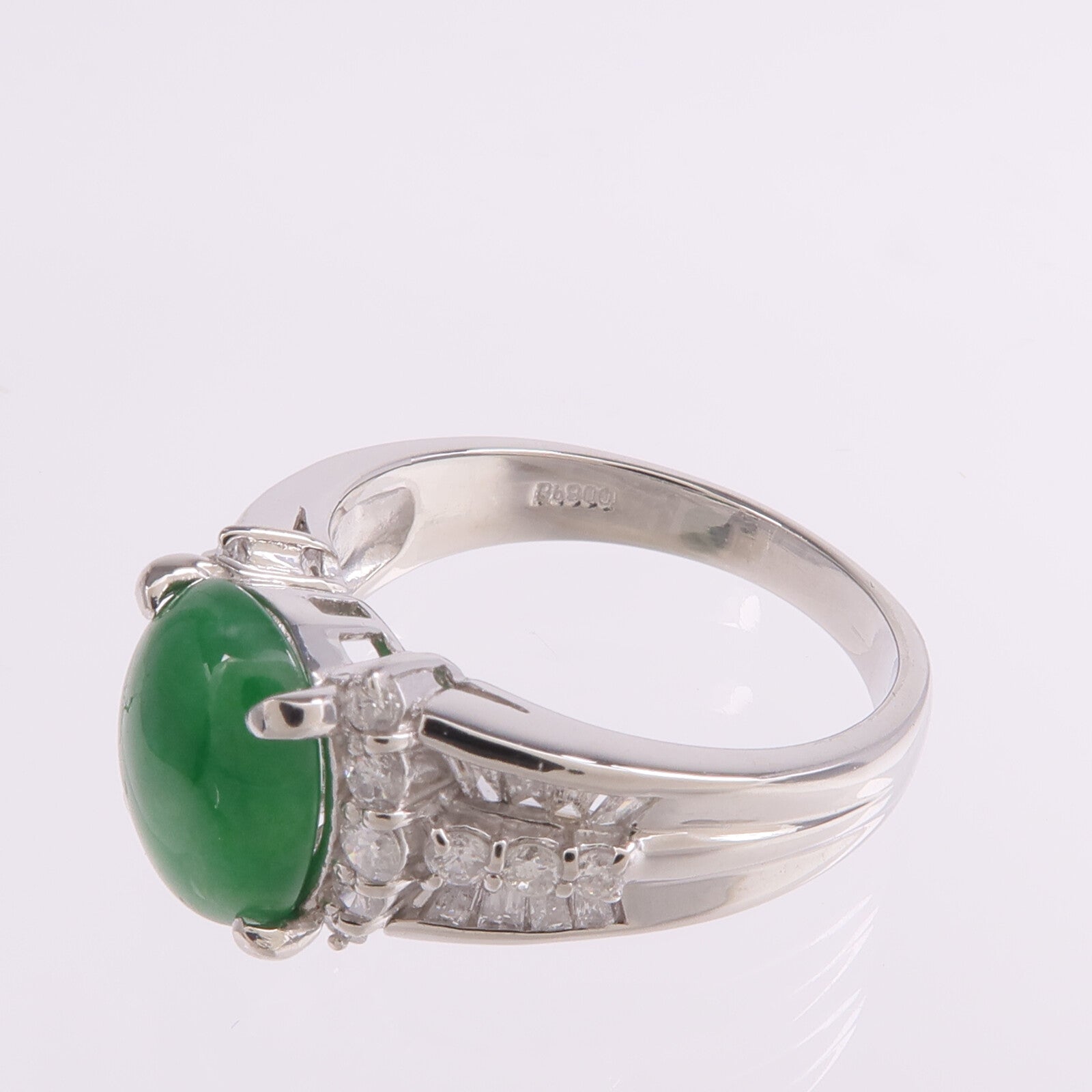 JEWELRY PT900鉑金Jade Diamond Ring翡翠/鑽石戒指US#5.75
