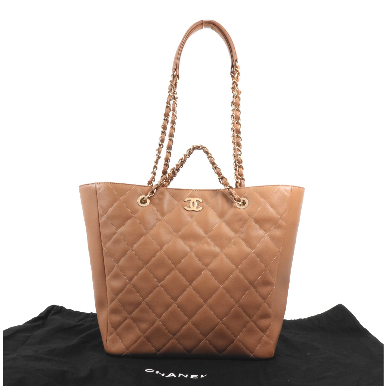 CHANEL 羊皮皮革Tote Bag金扣手挽肩背兩用袋